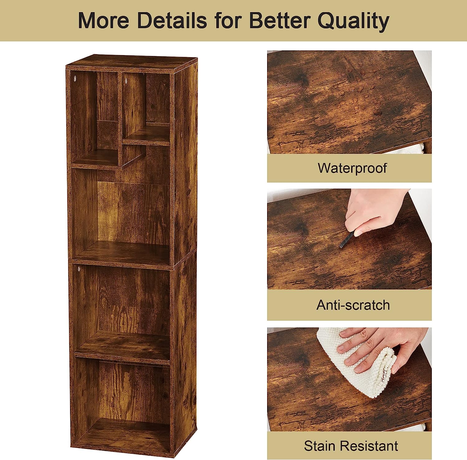 VECELO Modern 3-Tier Small Bookcase, 4 Cube/5 Cube Bookshelf/Storage Organizer