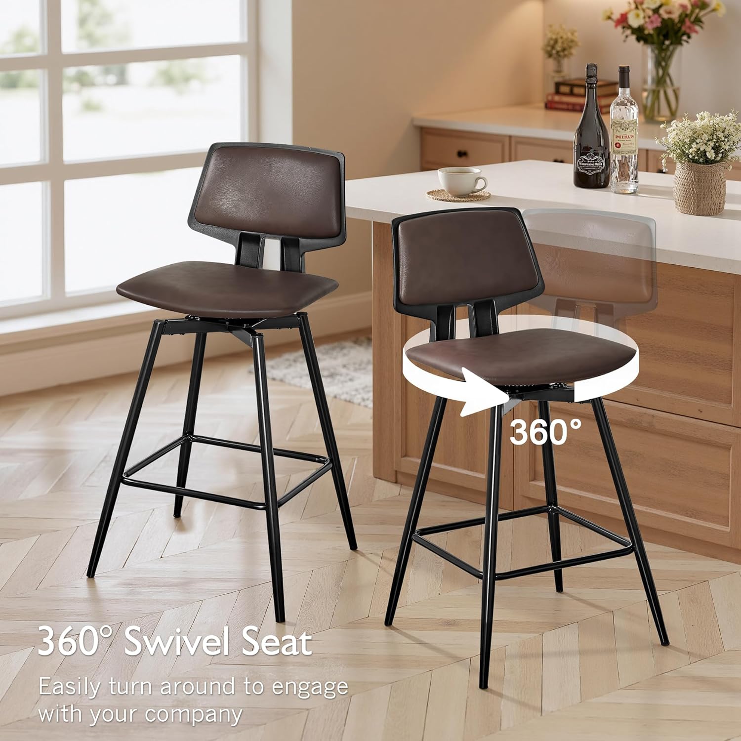 VECELO Swivel Upholstered Bar Stools Set of 2