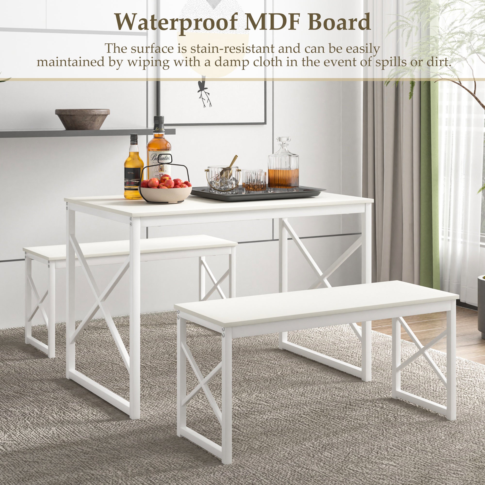 VECELO Kitchen Table with 2 Benches for 4 - VECELO