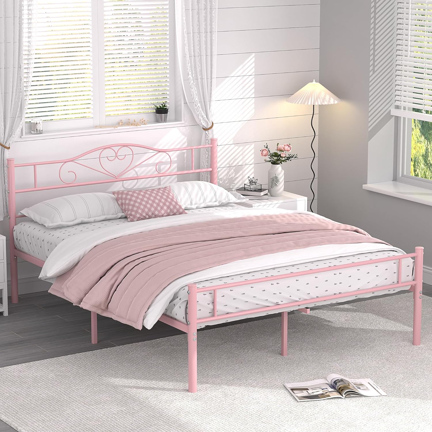 VECELO Metal Platform Bed Frame Mattress Foundation Decorative Headboard & Footboard