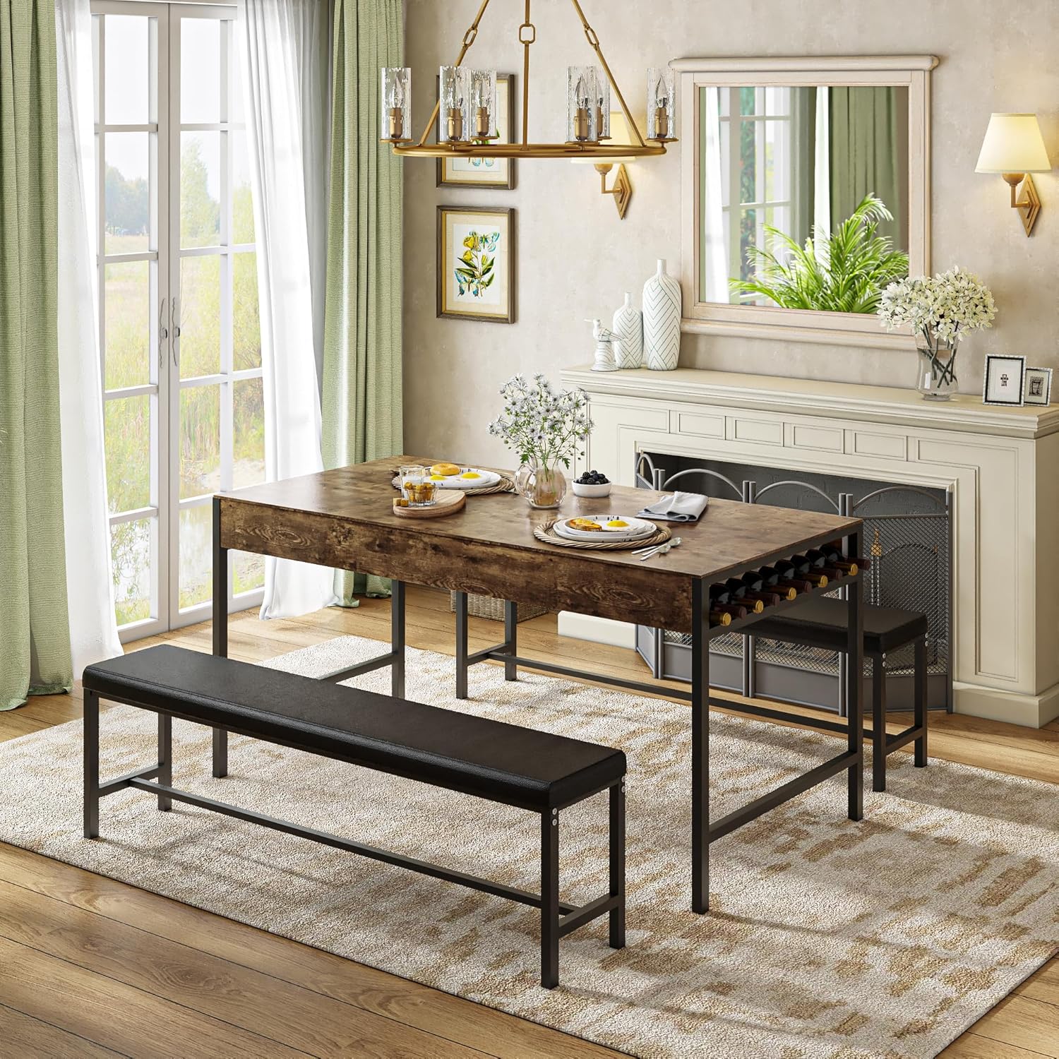 VECELO 65" Dining Table Set for 4-6