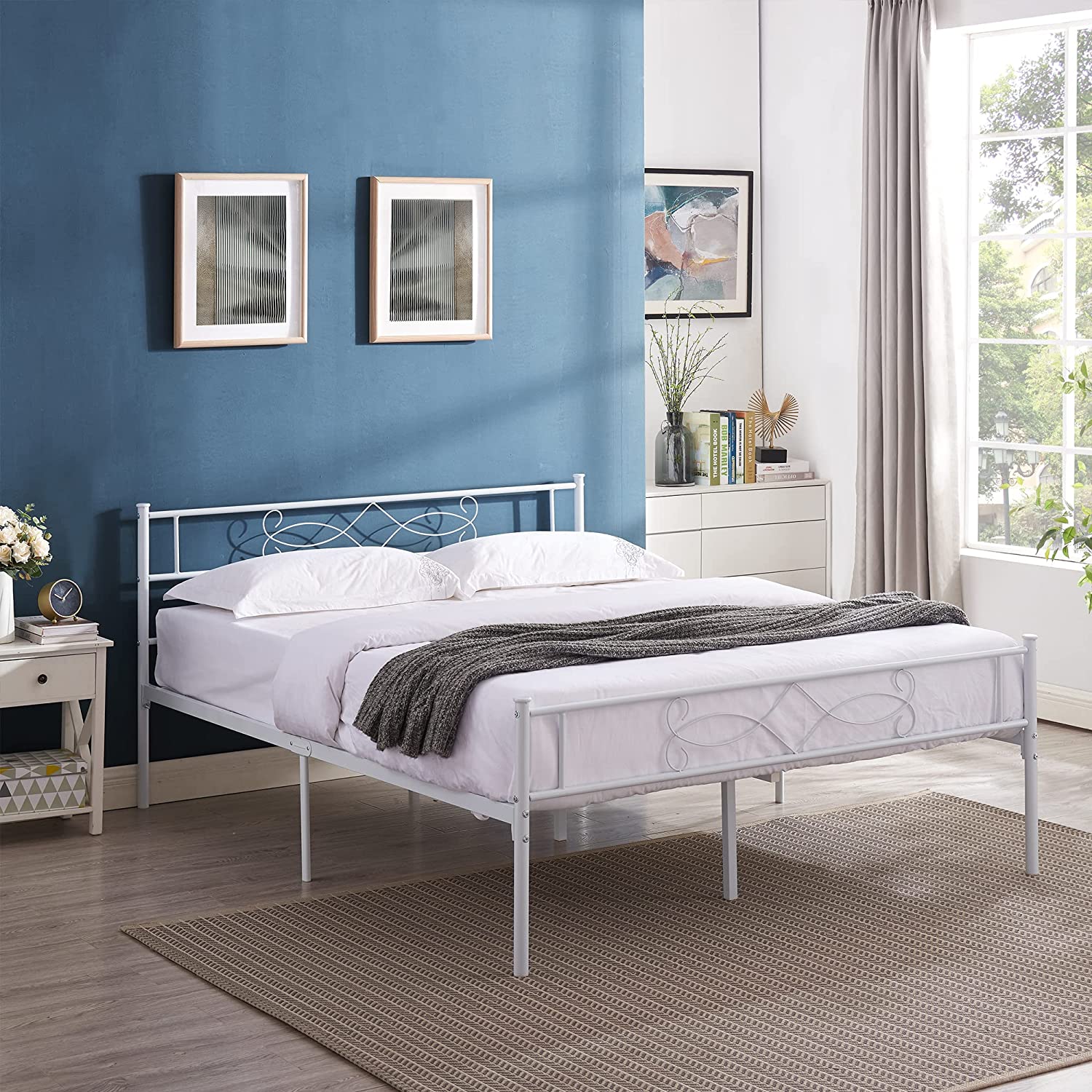 VECELO Metal Platform Bed Frame with Headboard & Footboard Premium Steel Slat Support Noise-Free