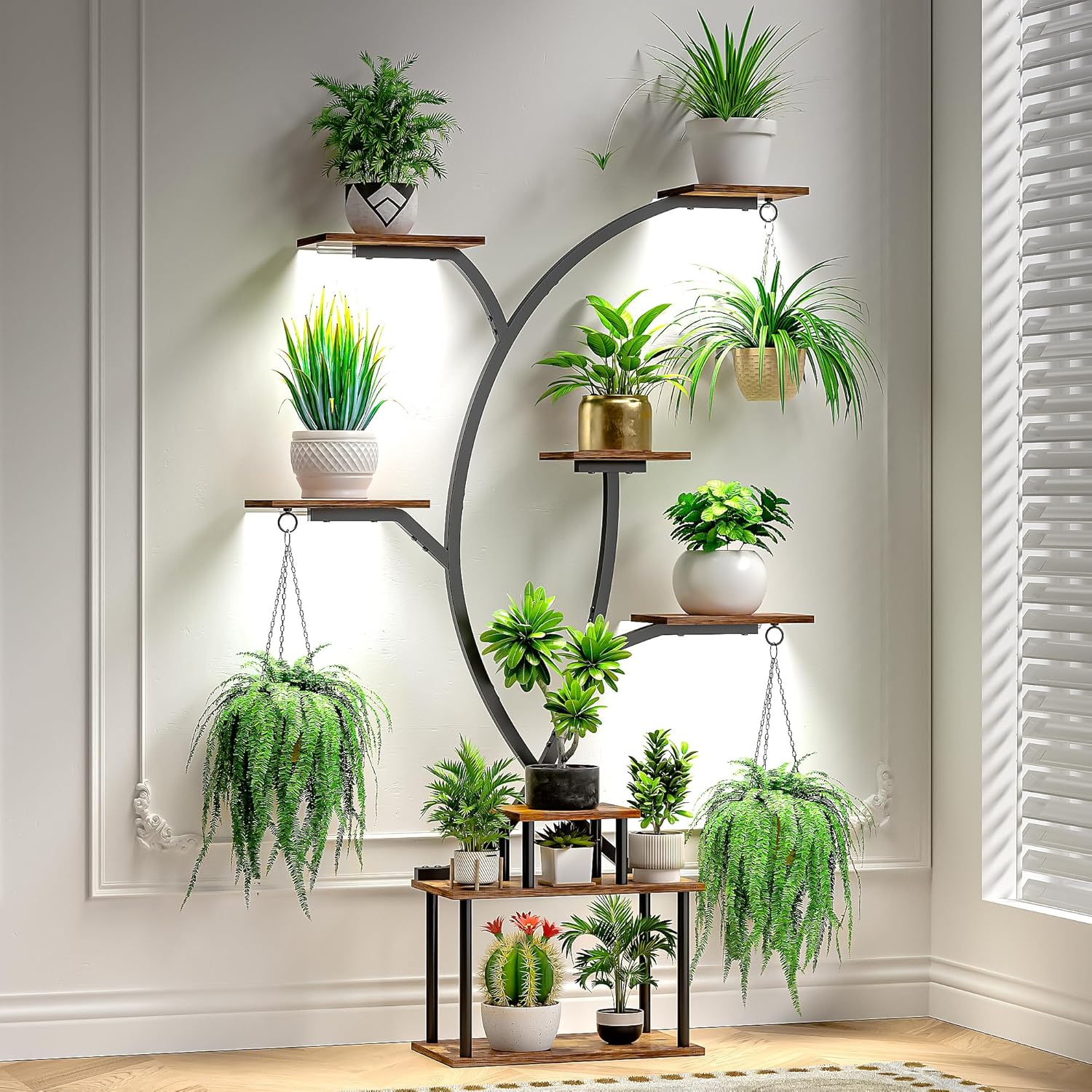 indoor plant stand with grow lights VECELO 65" Tall Plant Stand Indoor with Grow Lights