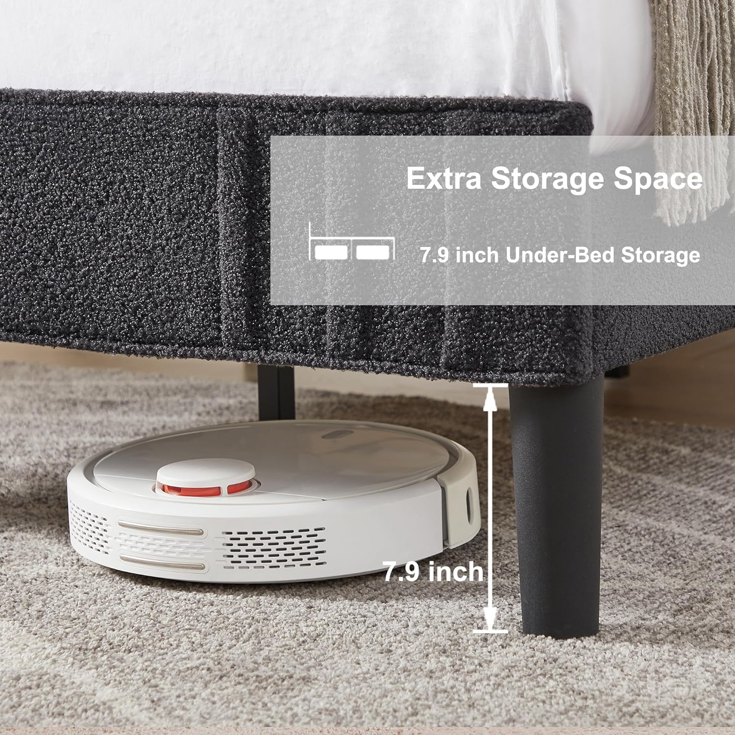 VECELO Upholstered Platform Bed Frame with Sheepskin Fabric Adjustable Headboard/Strong Wood Slats Supports