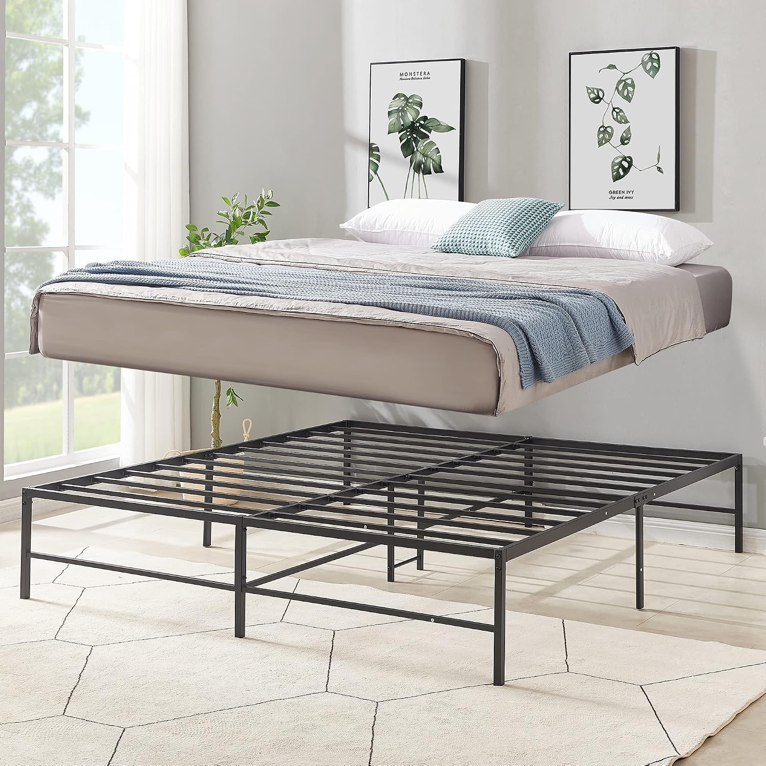 VECELO 16" Metal Platform Tall Bed Frame