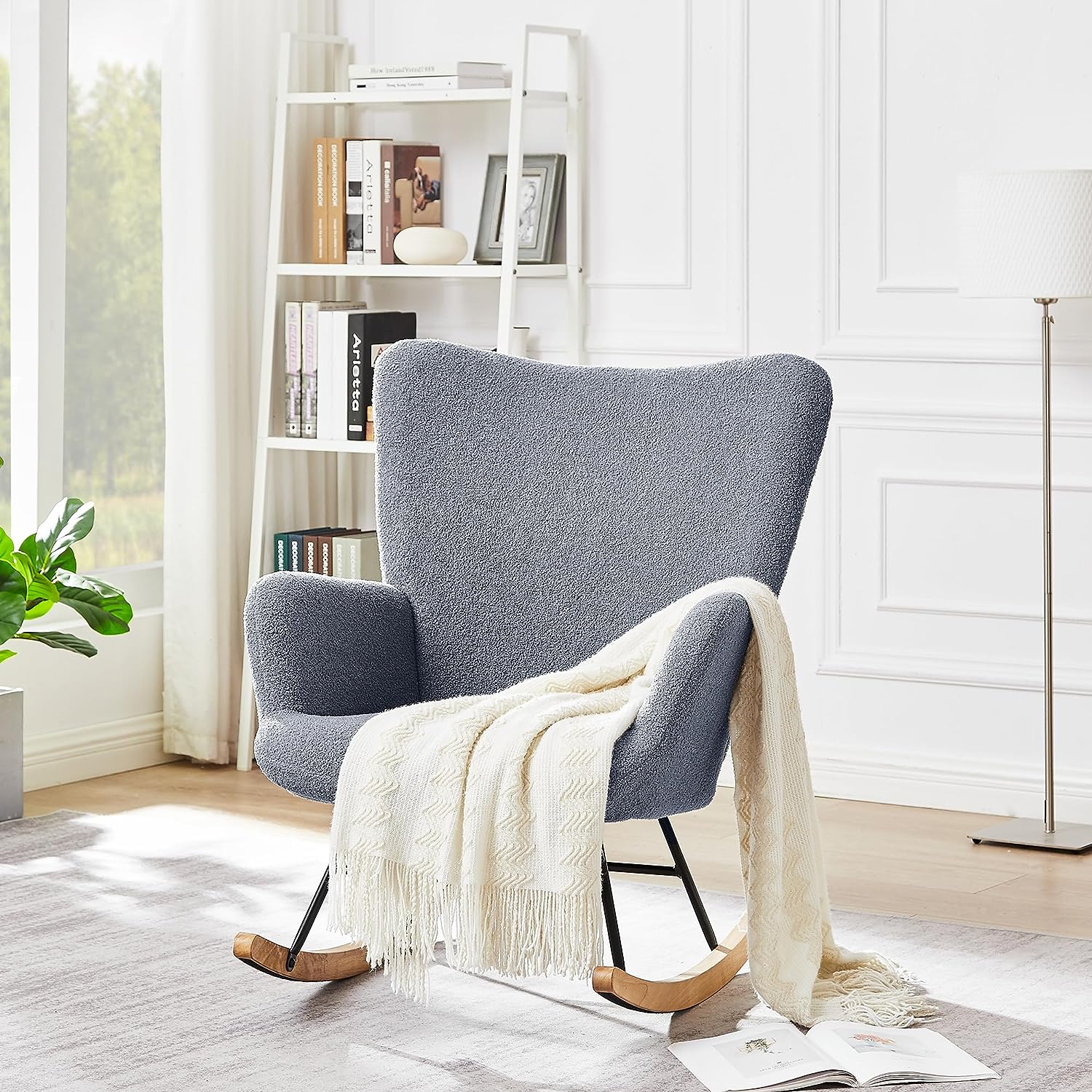 VECELO Rocking Chair, Modern Upholstered Teddy Fabric Nursery Glider