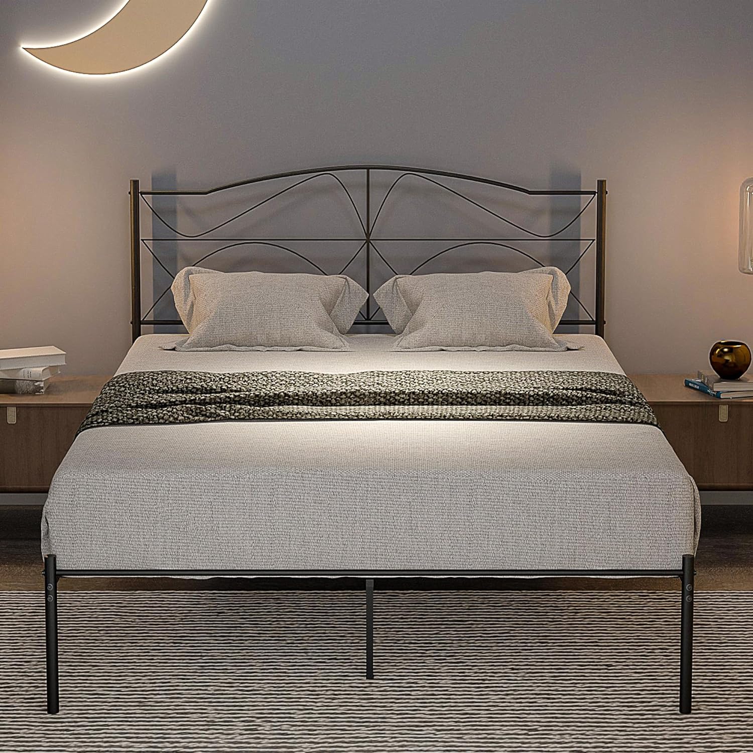 VECELO Bed Frame, Metal Bed Platform with Headboard - VECELO