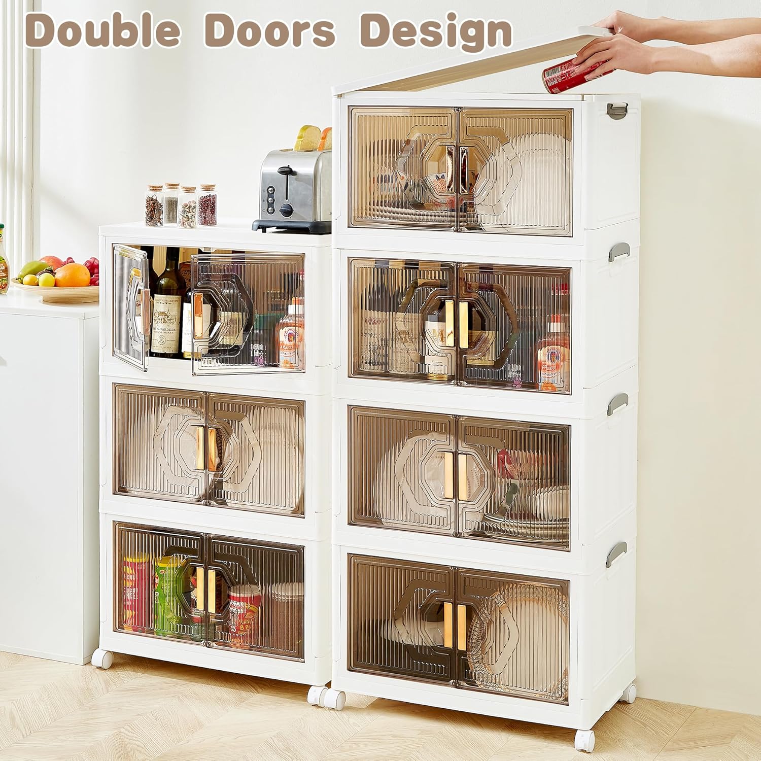 VECELO 16 Gal Stackable Storage Bins with Lid, 3/4/5 Pack Plastic Collapsible Storage Cabinet - VECELO