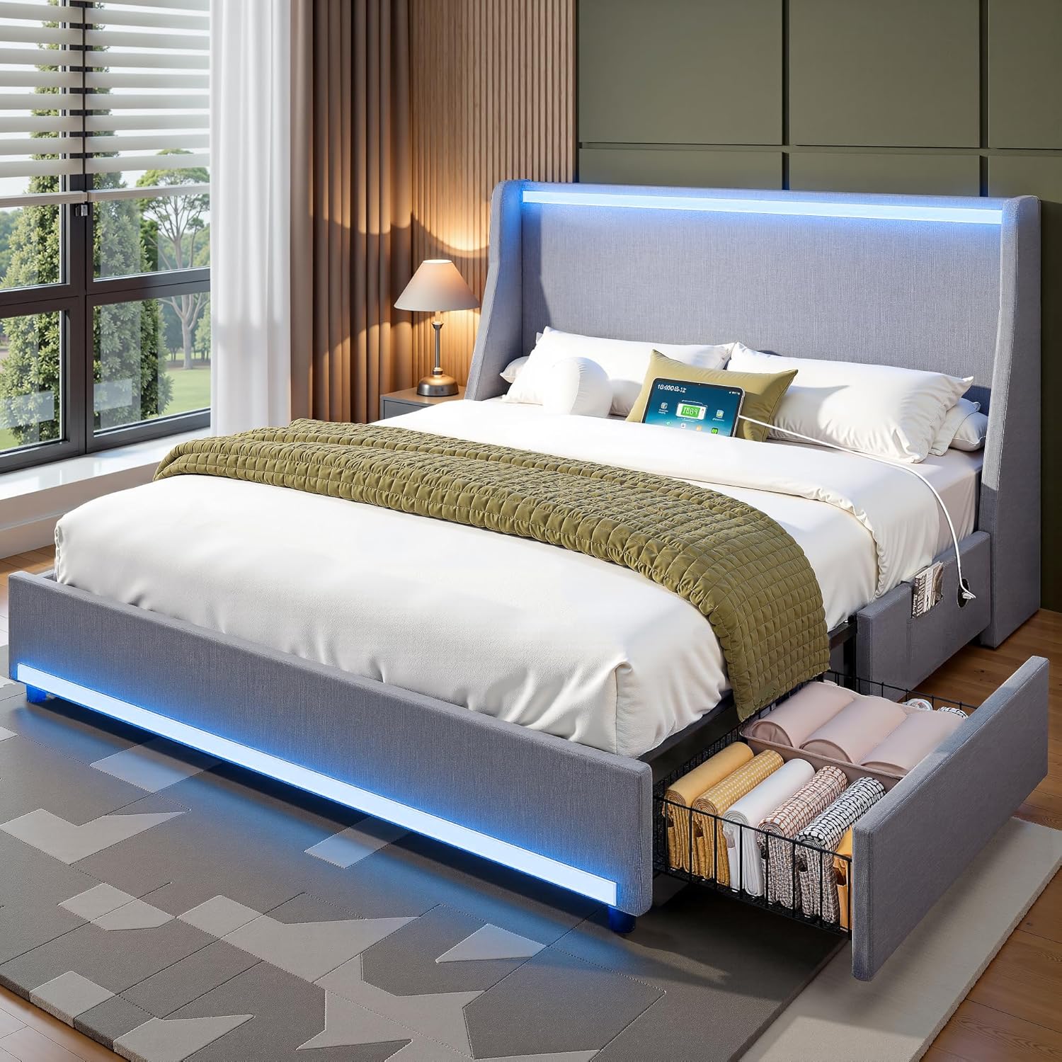 VECELO Full Size Bed Frame with Storage Drawers