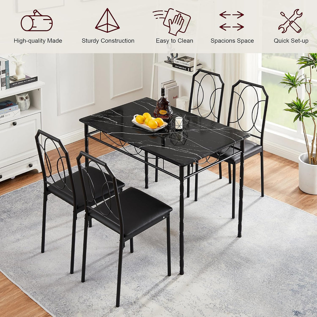 VECELO 5 Piece Dining Table Set for 4, Dinette with Chairs for Kitchen