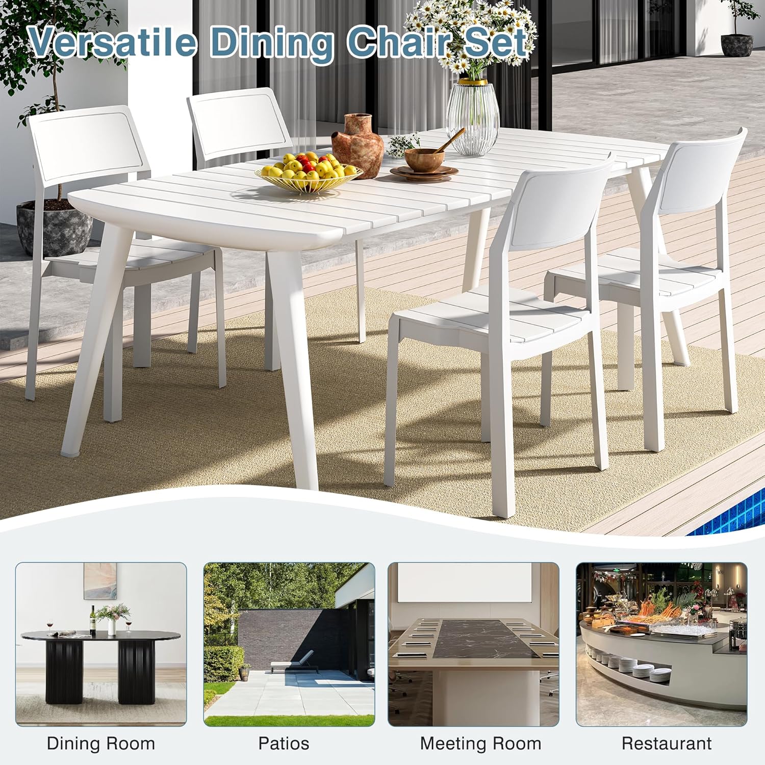 VECELO Dining Chairs Set of 4, Stackable Plastic Kitchen Chairs