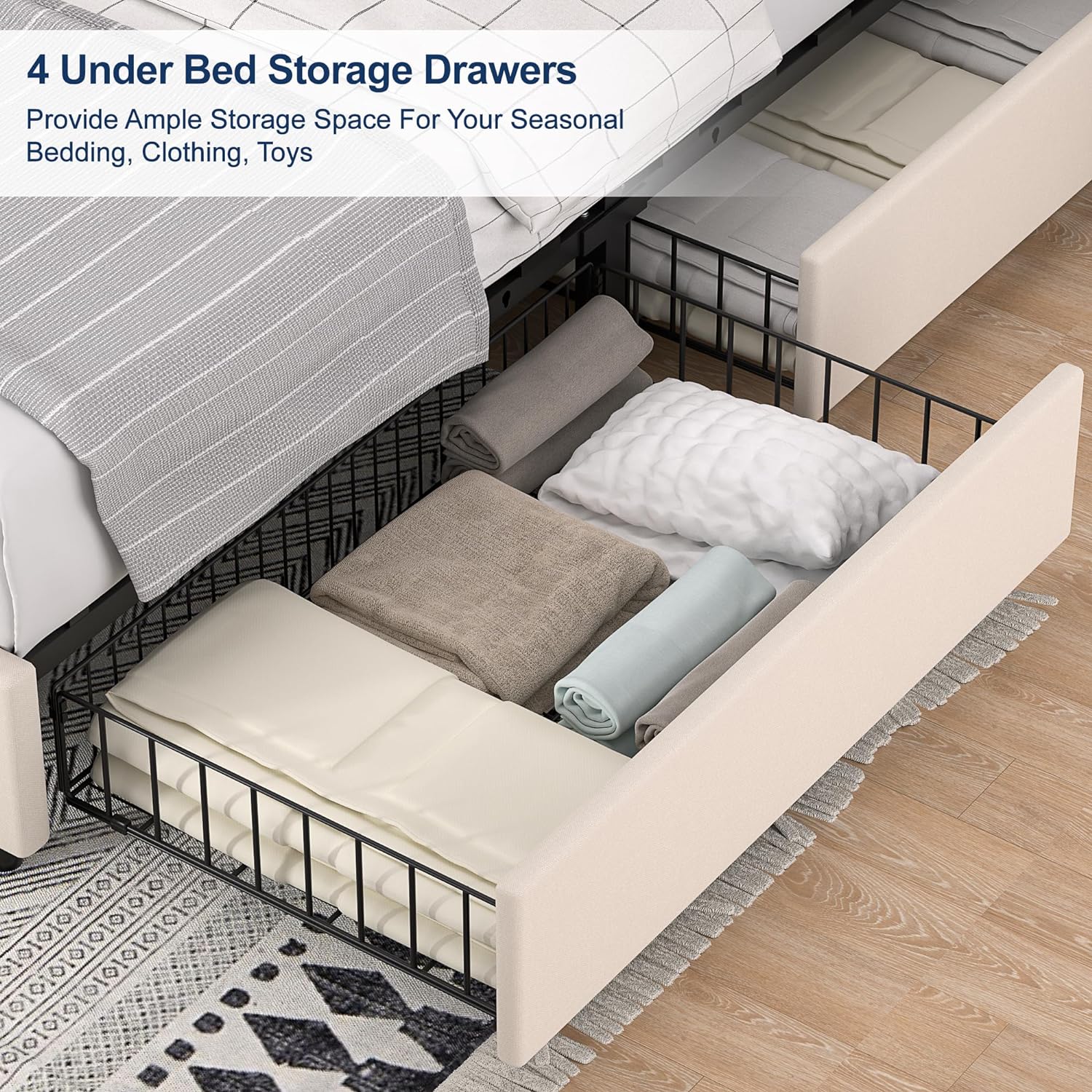 VECELO Upholstered Platform Bed Frame with Type-C & USB Charging Stations