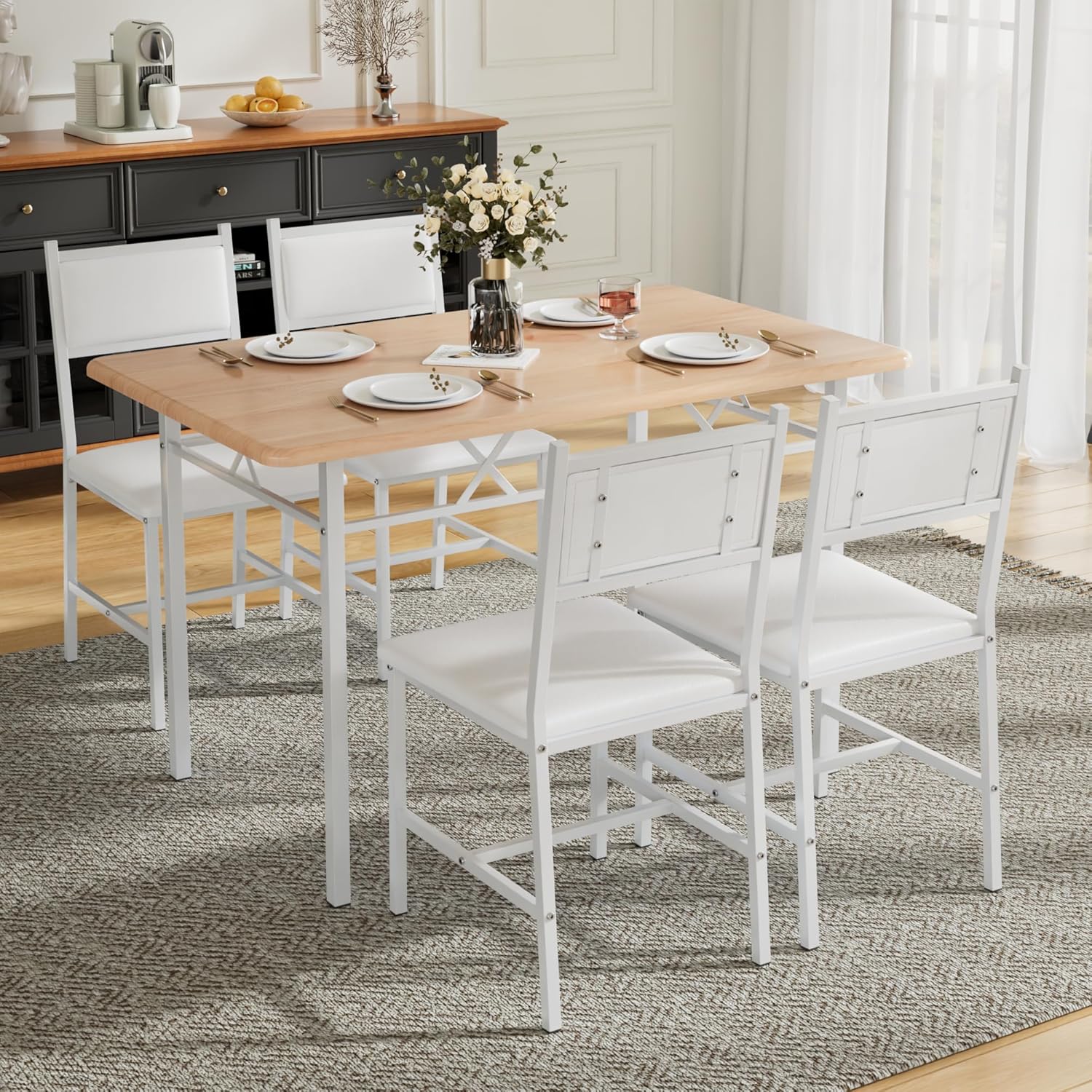 VECELO Dining Table Set for 4 with Chairs