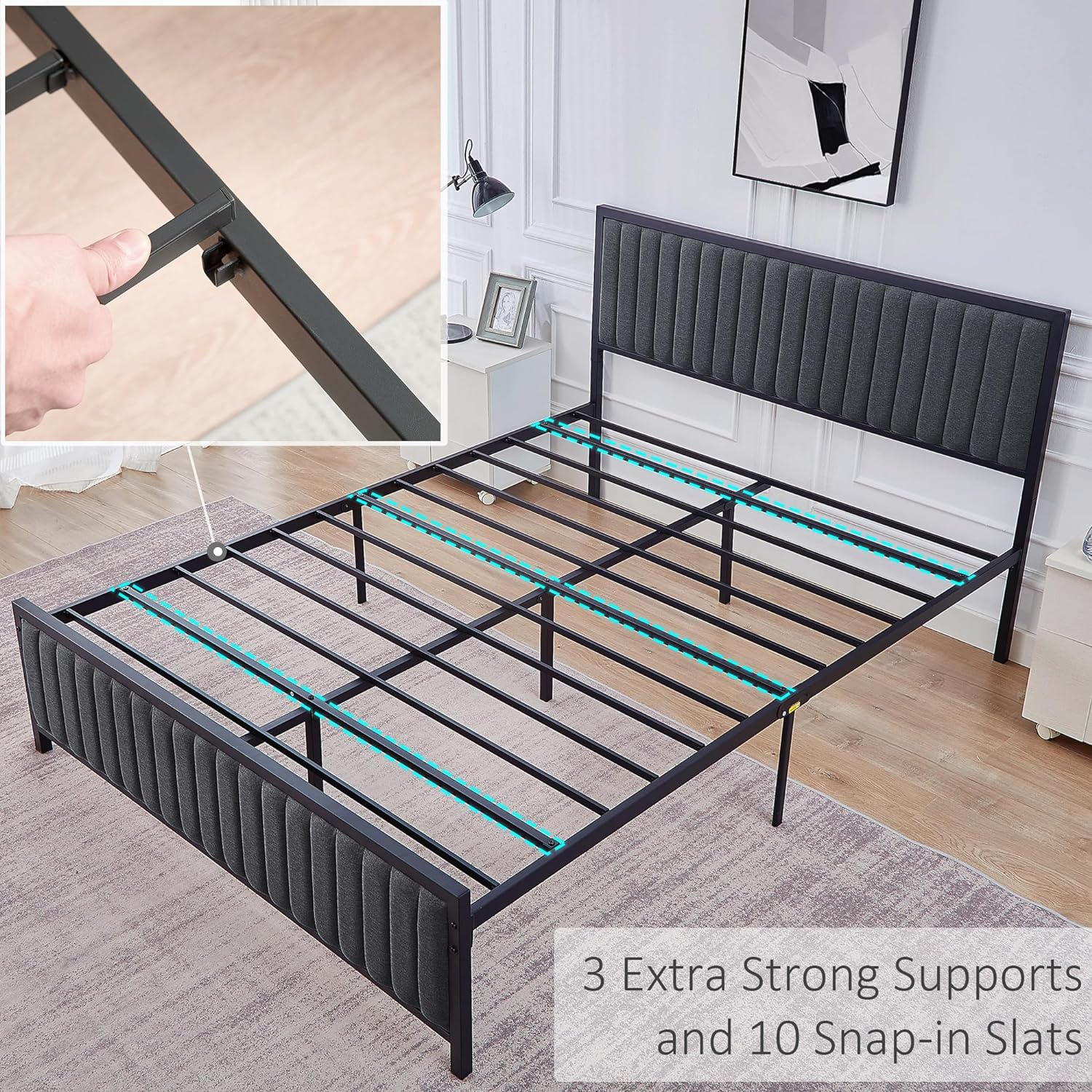 Bed Frame with Upholstered Tufted Headboard & Footboard