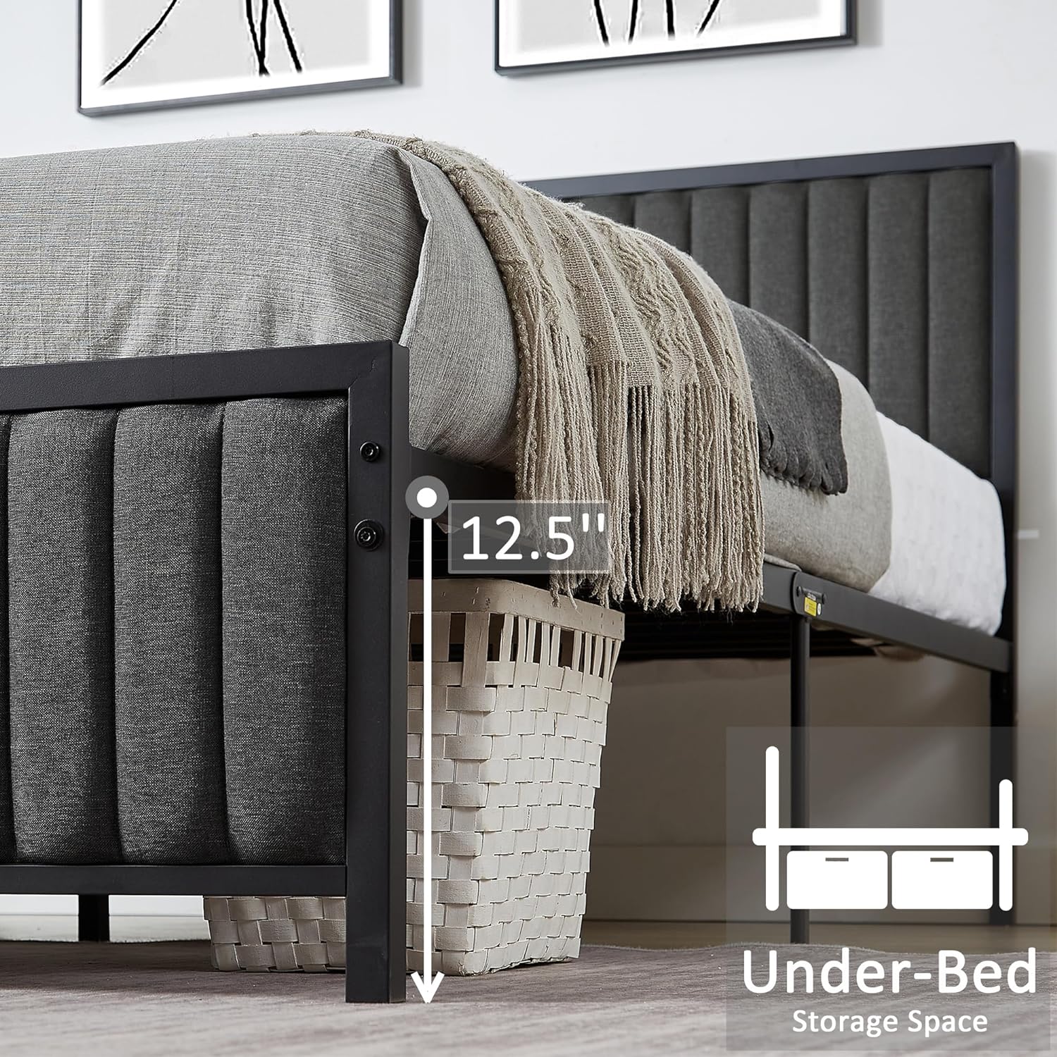 Bed Frame with Upholstered Tufted Headboard & Footboard