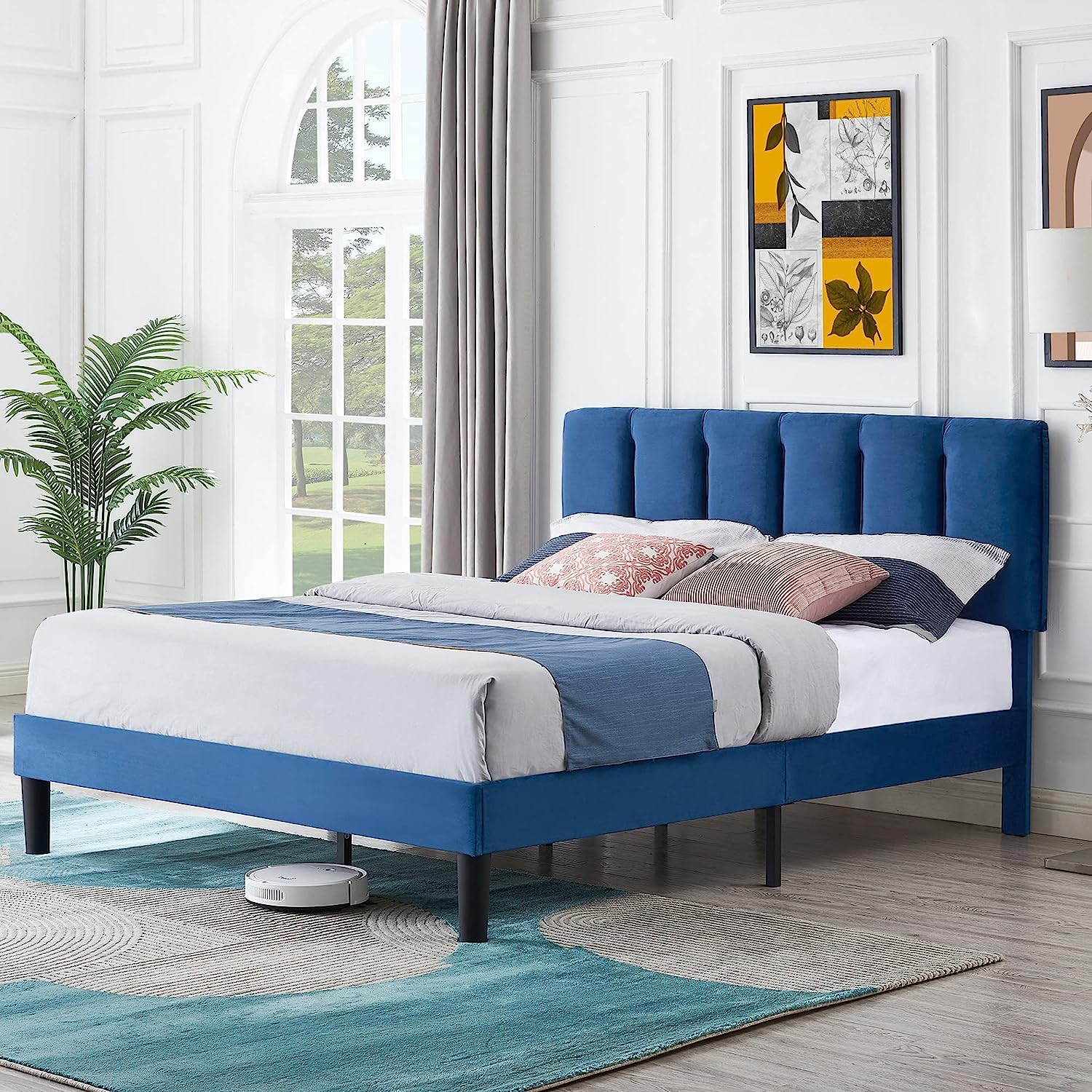 VECELO Modern Upholstered Platform Bedframe, Adjustable Headboard - VECELO