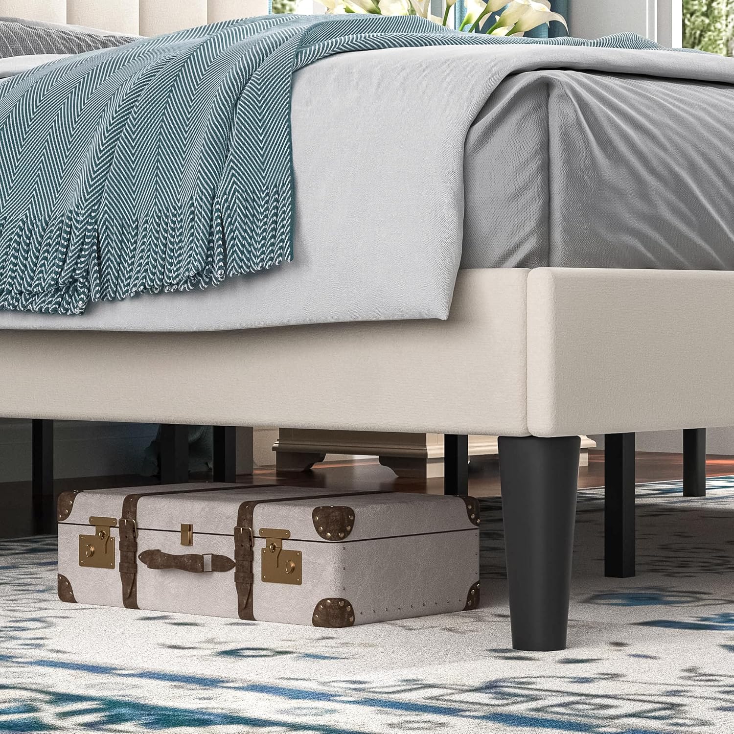 VECELO Upholstered Platform bedframe with Adjustable Headboard