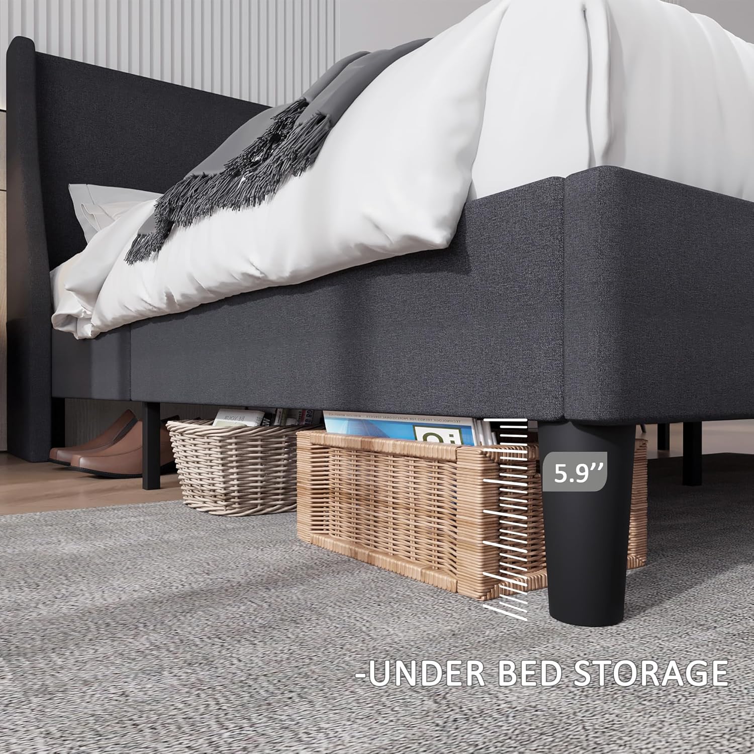 VECELO Bed Frame with Upholstered Wingback Headboard