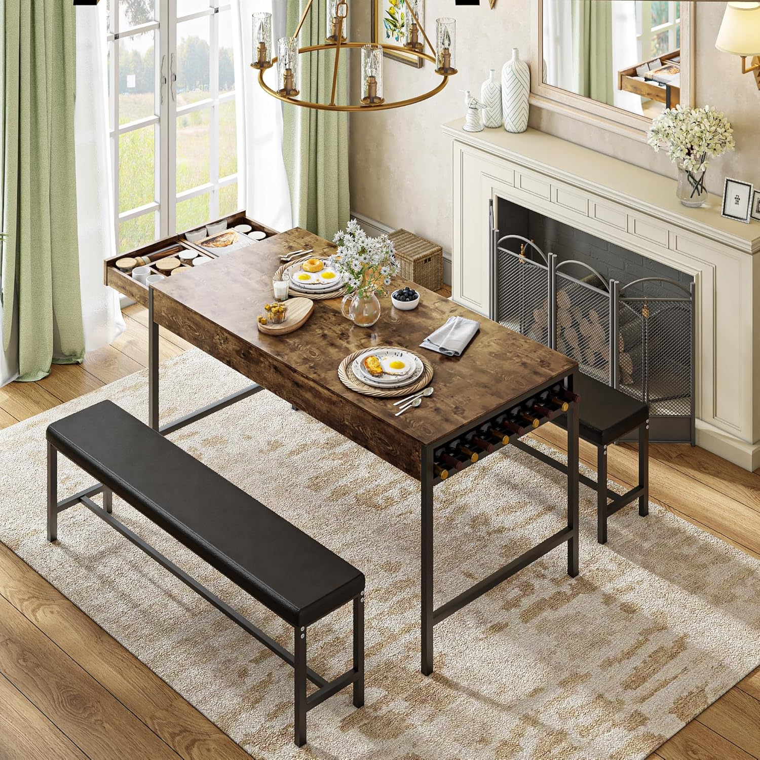 VECELO 65" Dining Table Set for 4-6