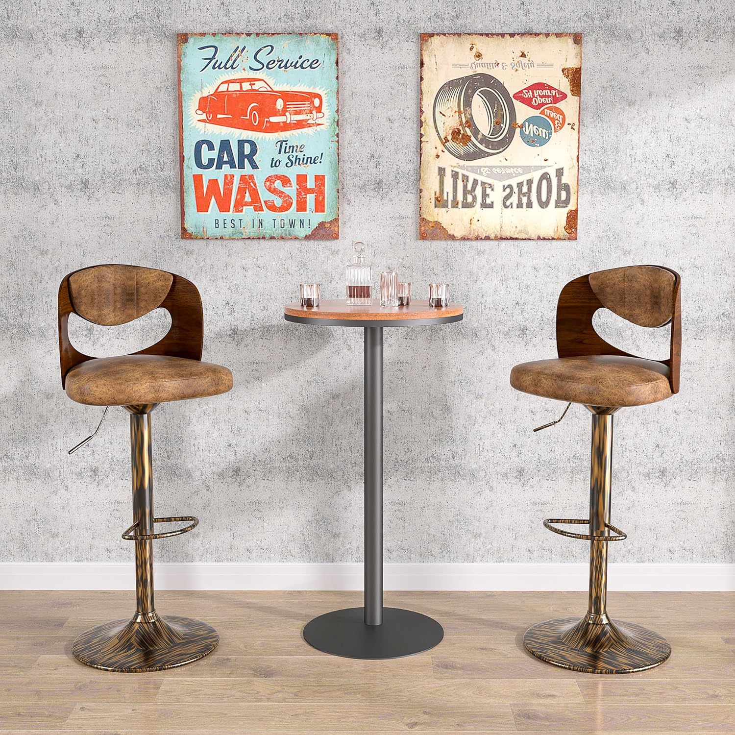 VECELO Bar Stool Set of 2,Counter Height Stools with Bentwood Back