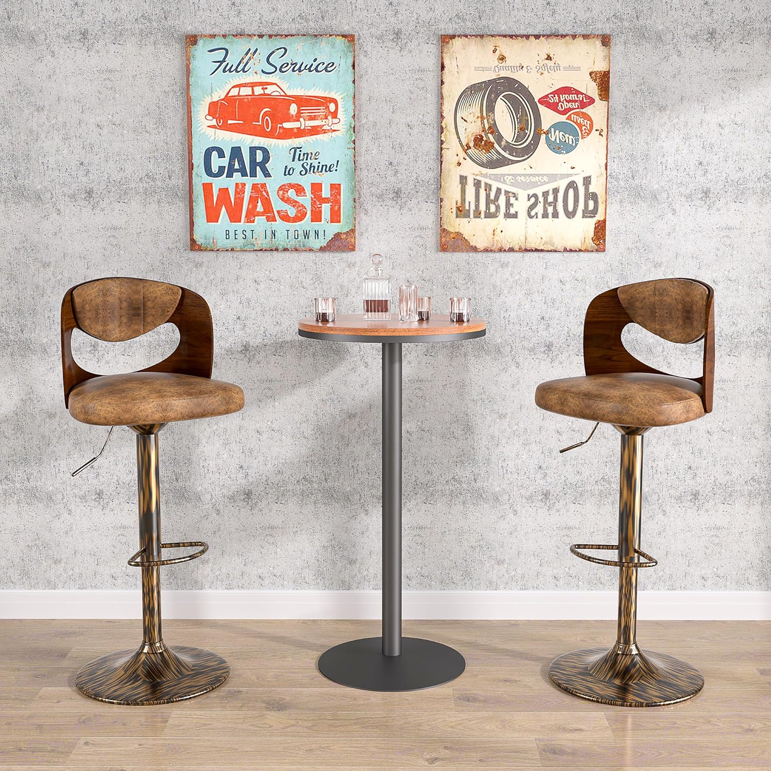 VECELO Bar Stool Set of 2,Counter Height Stools with Bentwood Back - VECELO