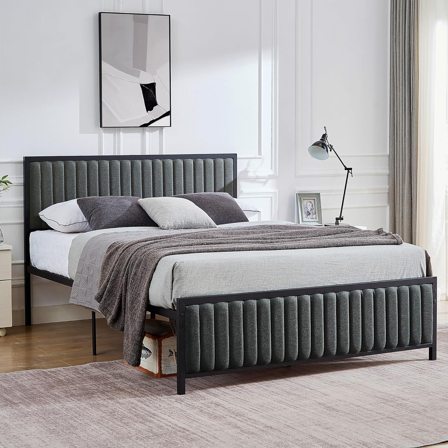 Bed Frame with Upholstered Tufted Headboard & Footboard