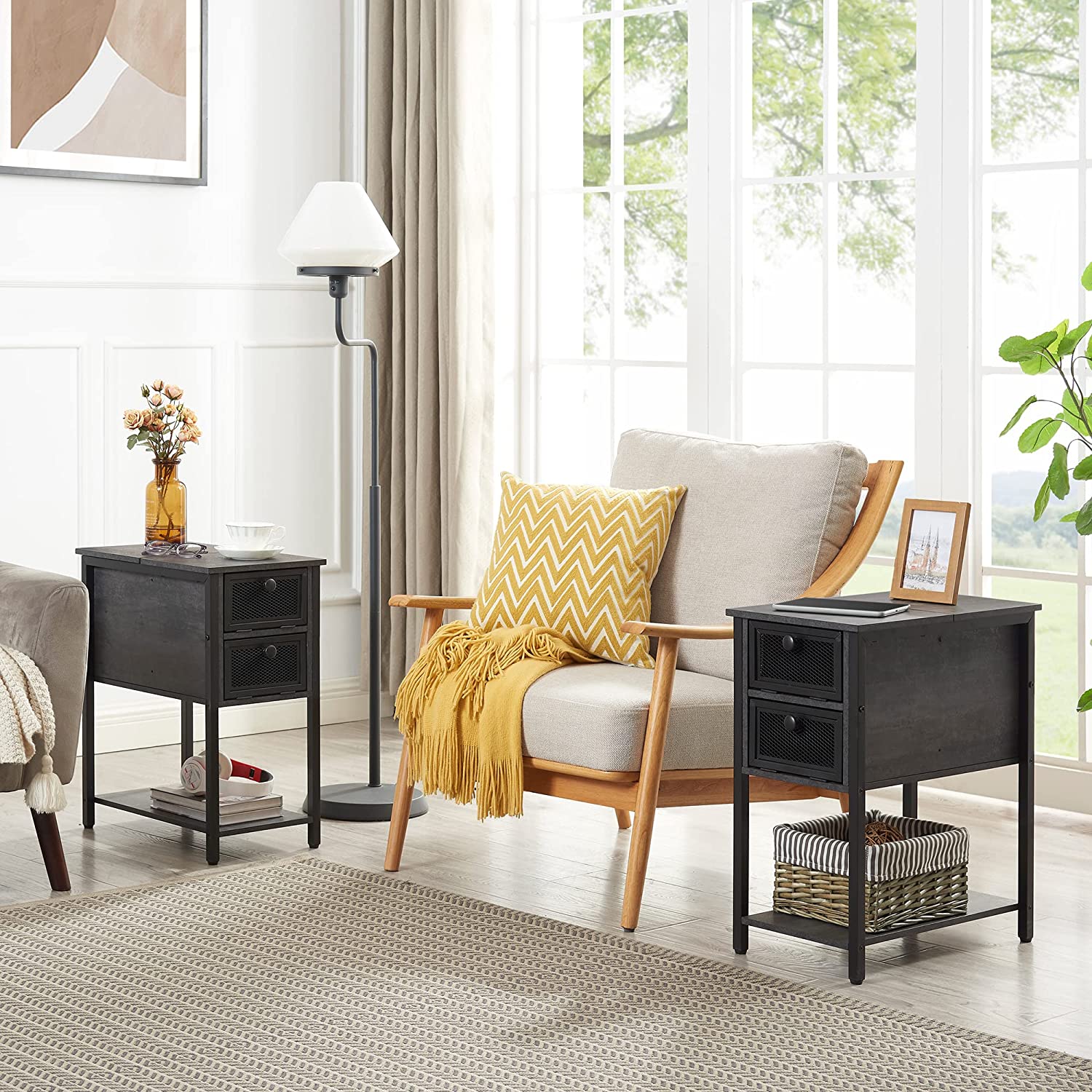 VECELO 24''Tall Flip Top Narrow Side Table with Storage Shelf for Living Room - VECELO