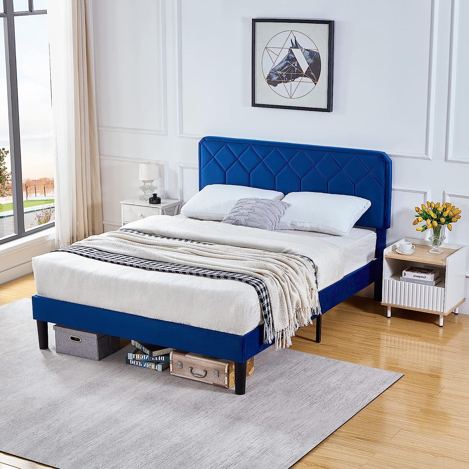 VECELO Premium Leather Upholstered Platform Bed Frame