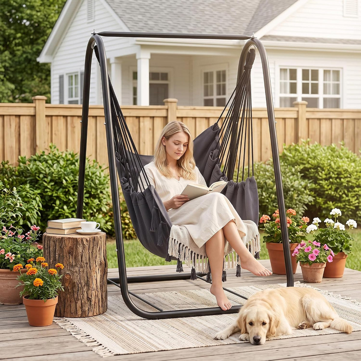 VECELO Hammock Chair with Stand Sturdy & Rustproof Frame with Anti-Tip Base