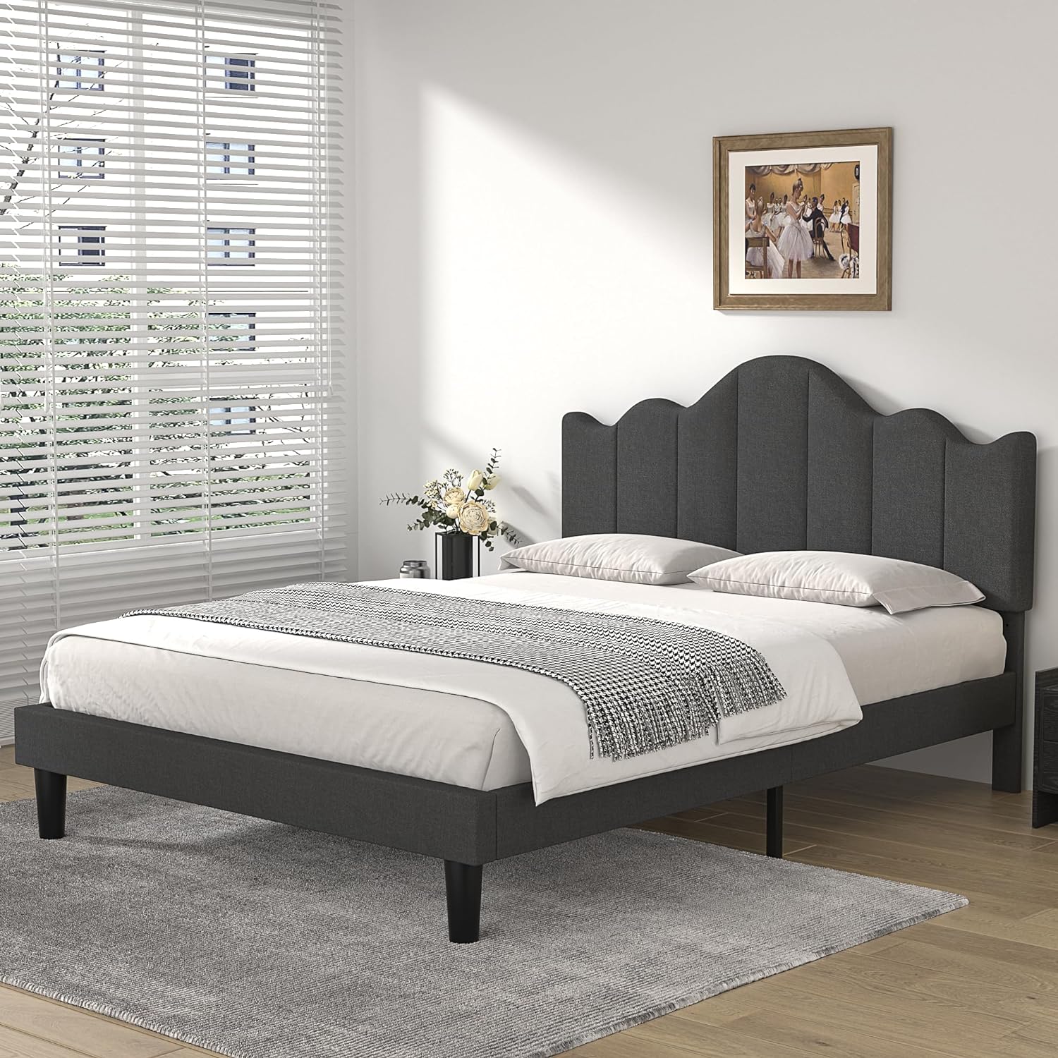 VECELO Upholstered Platform Bed,Mattress Foundation with Headboard