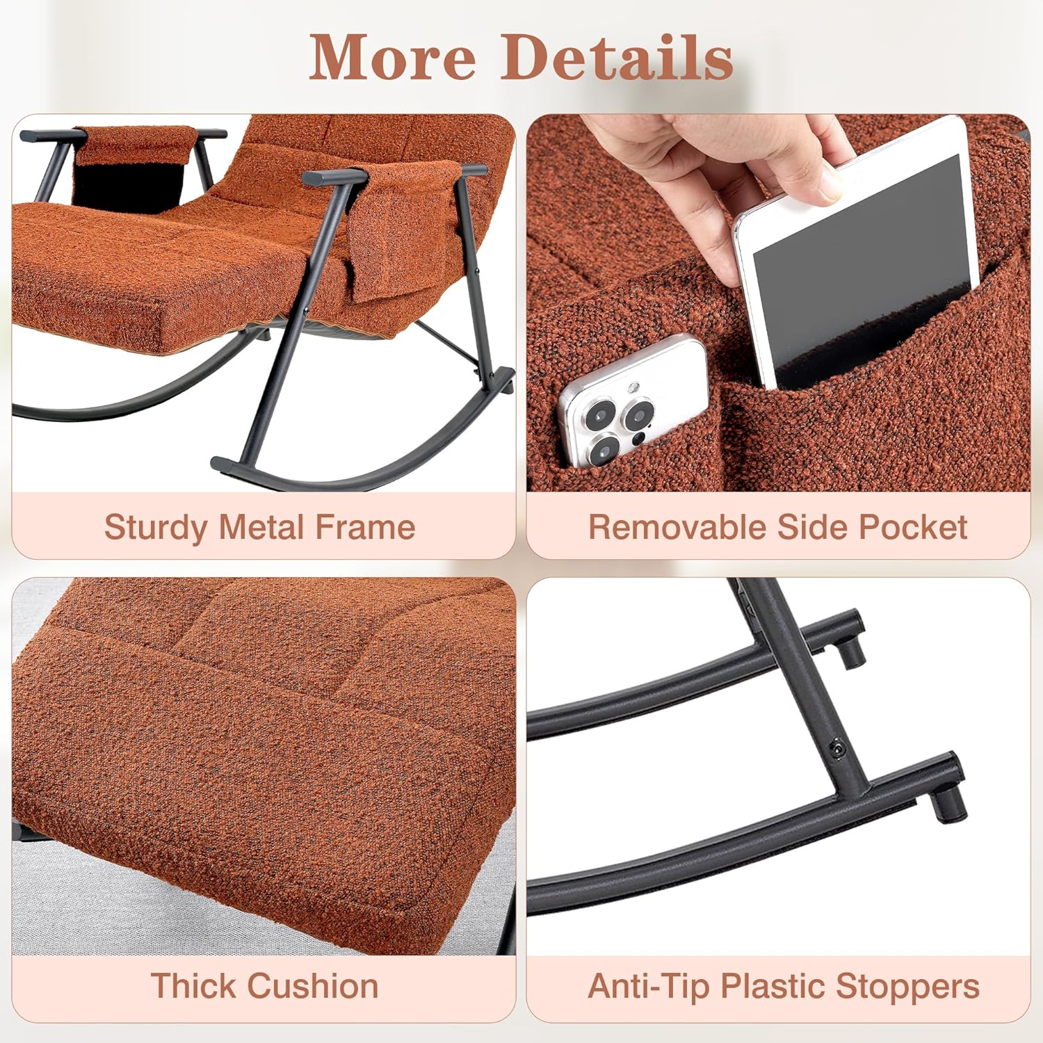 VECELO High Back Nursery Rocking Chair with Foot Rest, Teddy Upholstered Reclining Glider Rocker