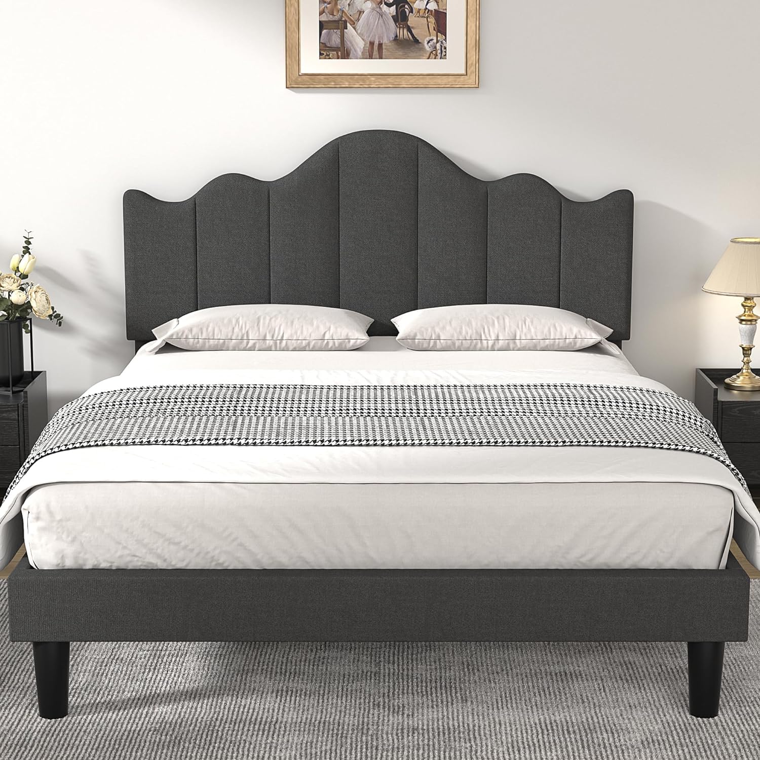 VECELO Upholstered Platform Bed,Mattress Foundation with Headboard