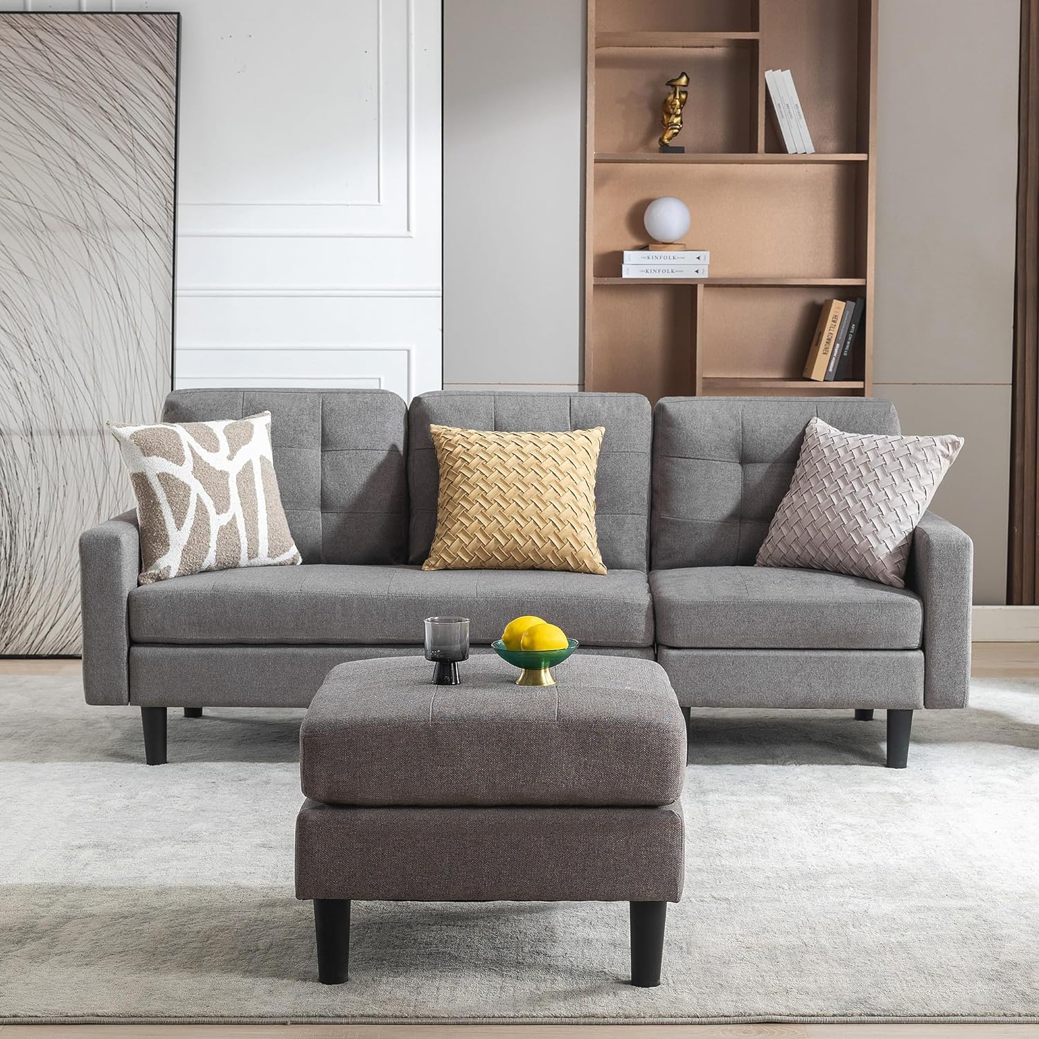 VECELO Convertible Sectional Sofa Modern Linen Fabric L-Shaped Couch with Reversible Chaise - VECELO