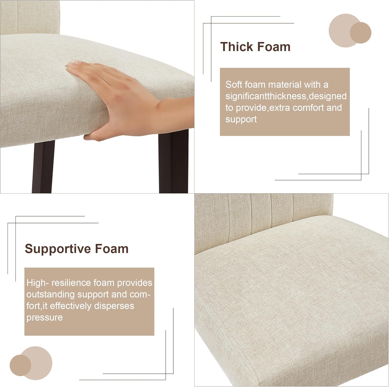 VECELO Upholstered Dining Chairs Set of 2 Modern Fabric and Solid Wood Legs & High Back