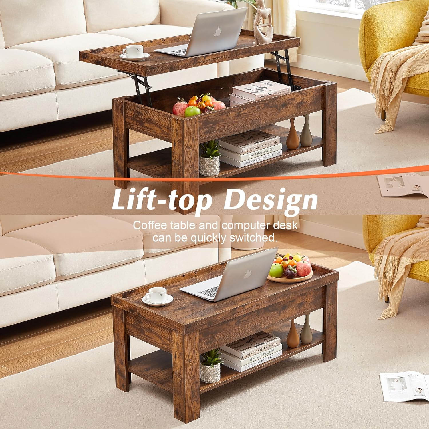 VECELO Lift Top Coffee Table with Storage Shelf
