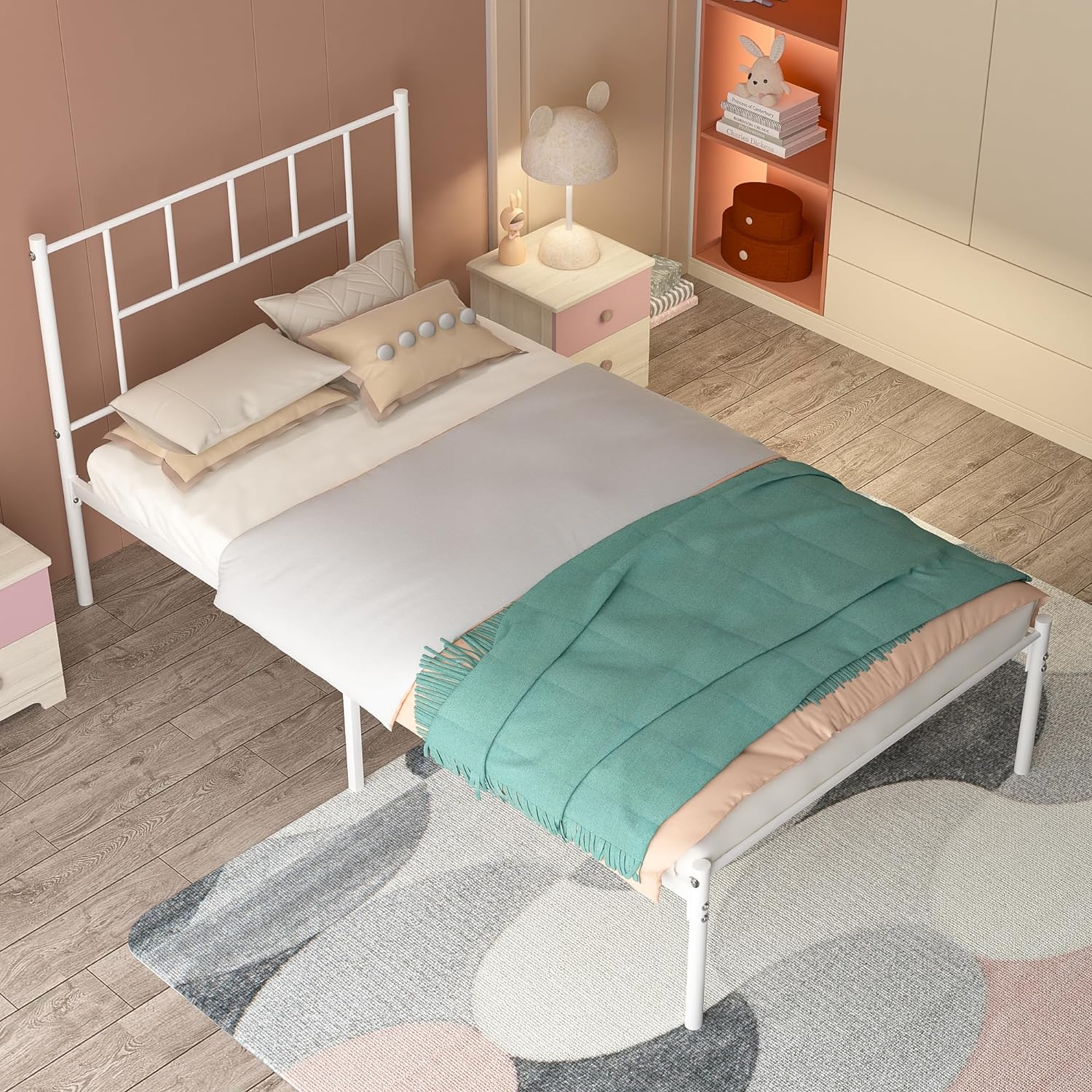 VECELO Bed Frame, 14 Inch Metal Platform with Headboard, Heavy Duty Steel Slat Support - VECELO