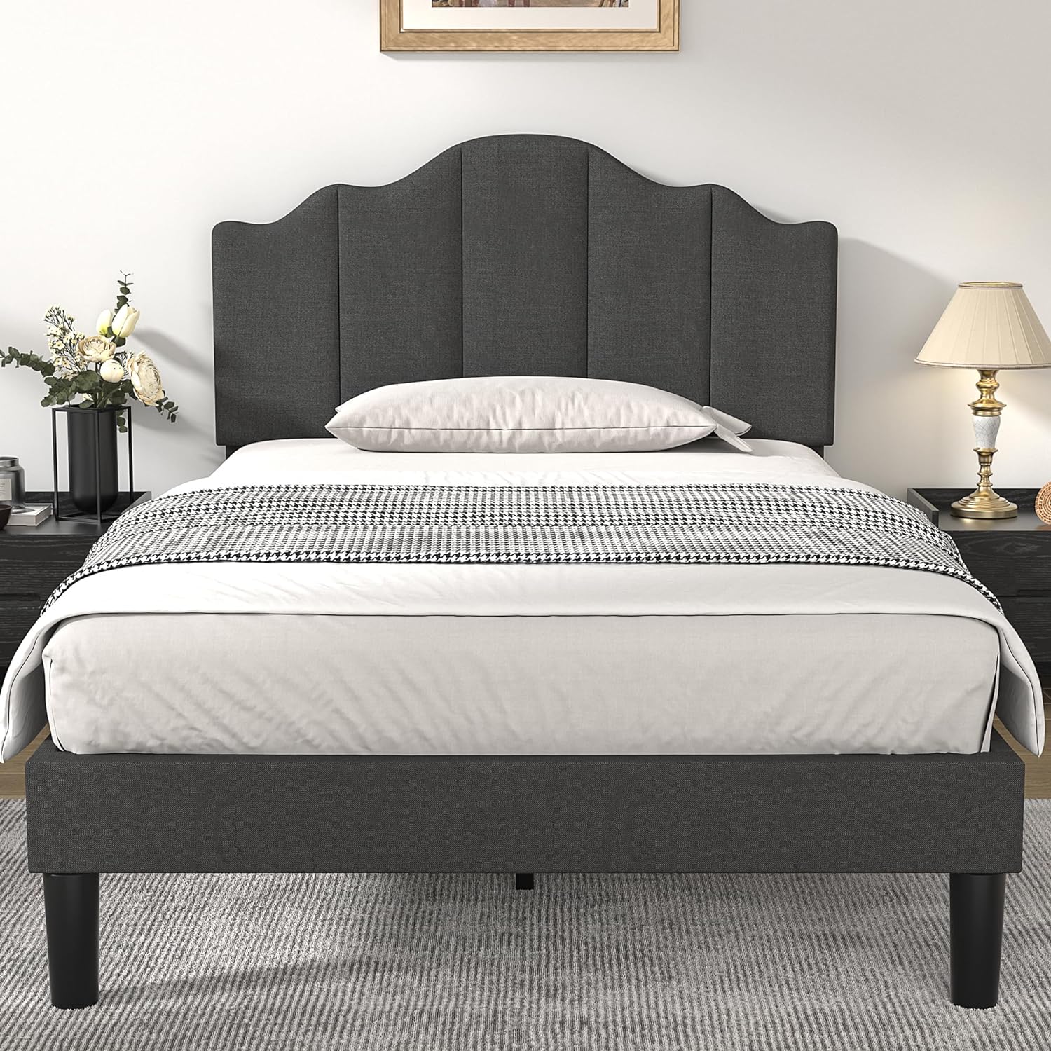 VECELO Upholstered Platform Bed,Mattress Foundation with Headboard