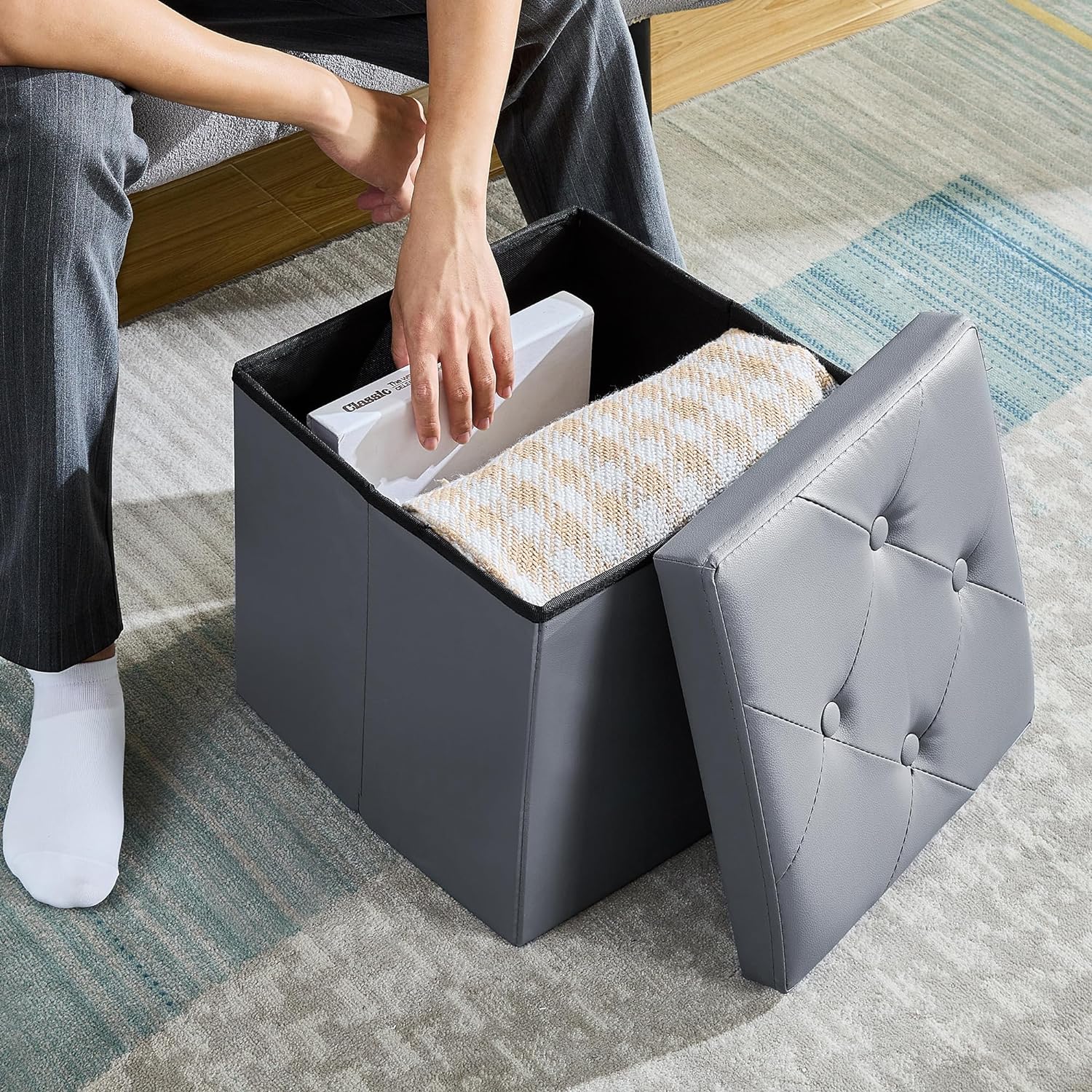 VECELO Storage Ottoman Bench End of Bed 43'' Footstool Footrest Stool Shoestool