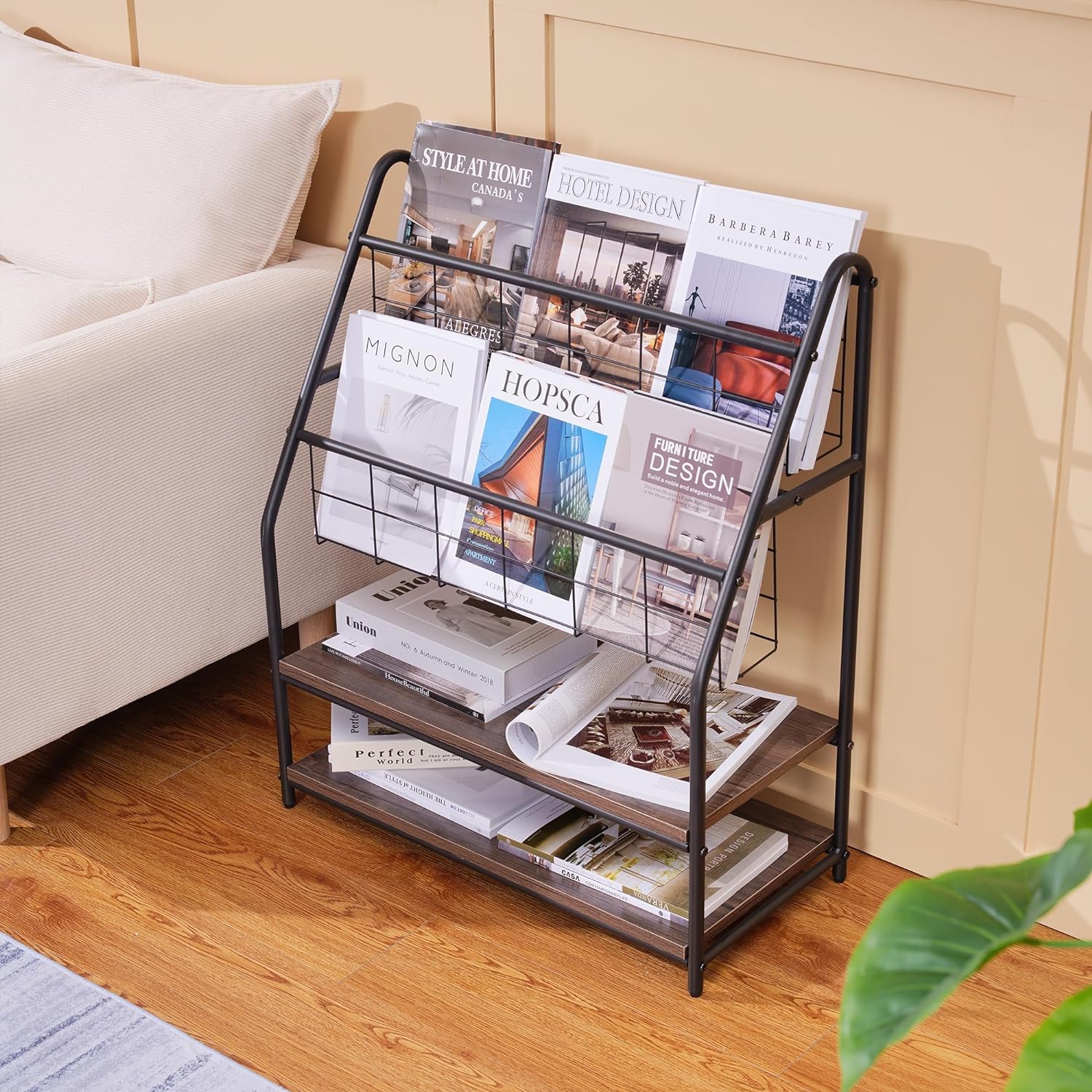 VECELO Newspaper Magazine Holders,2-Tier Metal Racks Brochure Display Stand