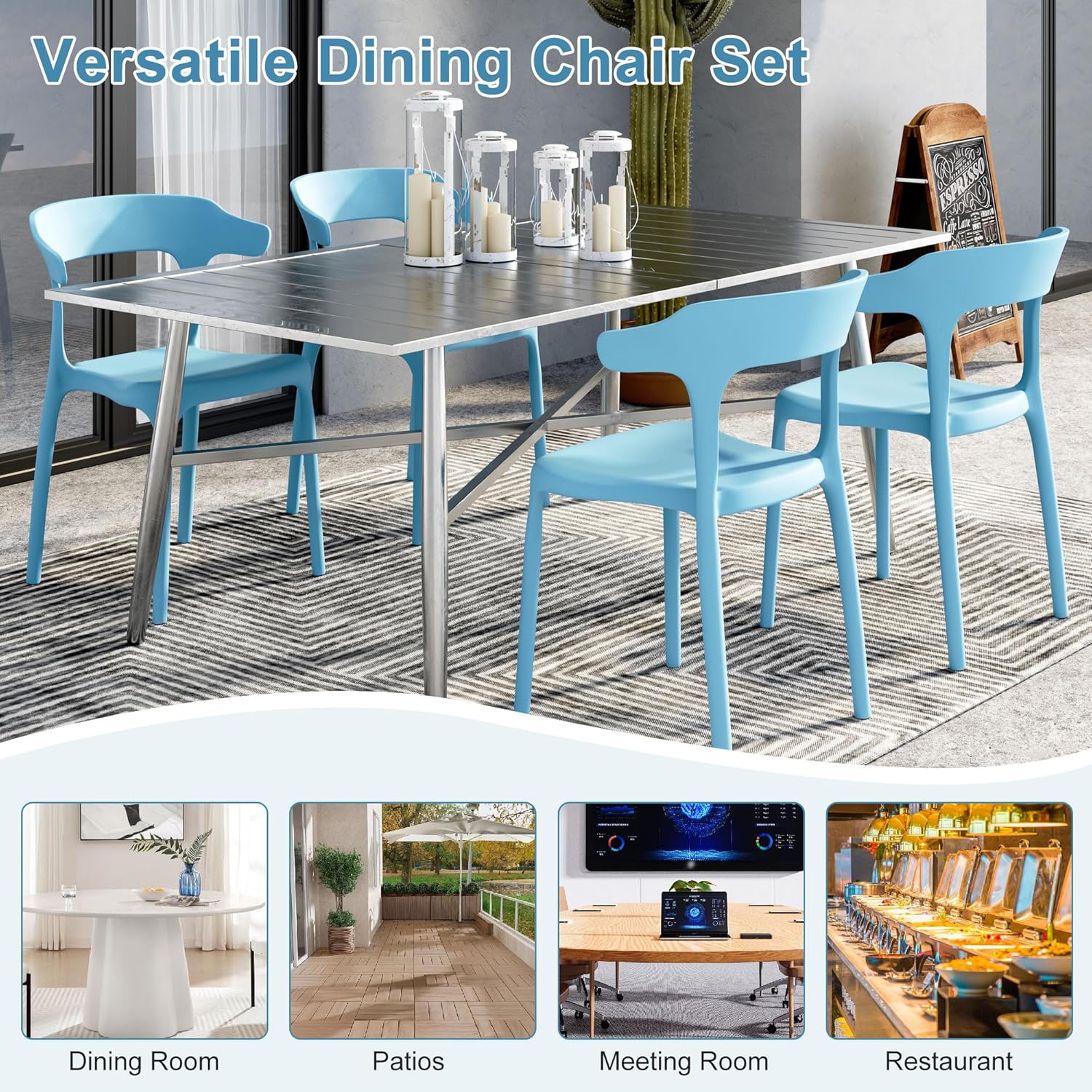 VECELO 4 Pack Plastic Stacking Chairs