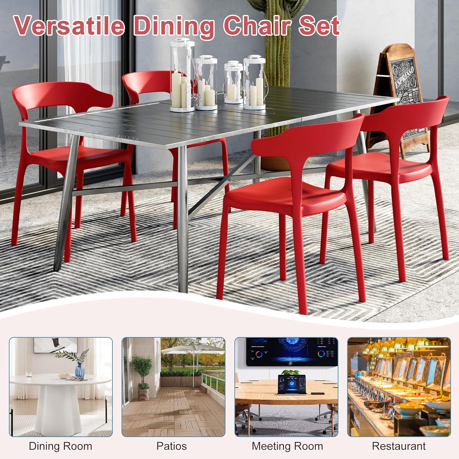 VECELO 4 Pack Plastic Stacking Chairs