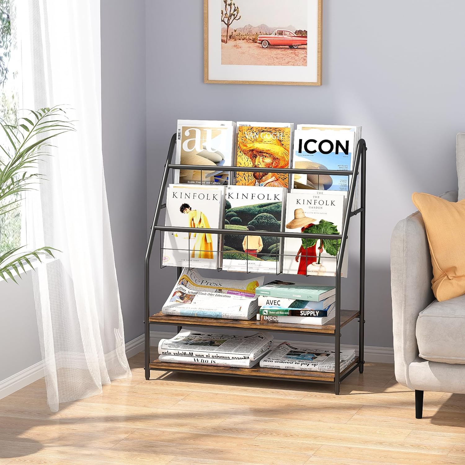 VECELO Newspaper Magazine Holders,2-Tier Metal Racks Brochure Display Stand
