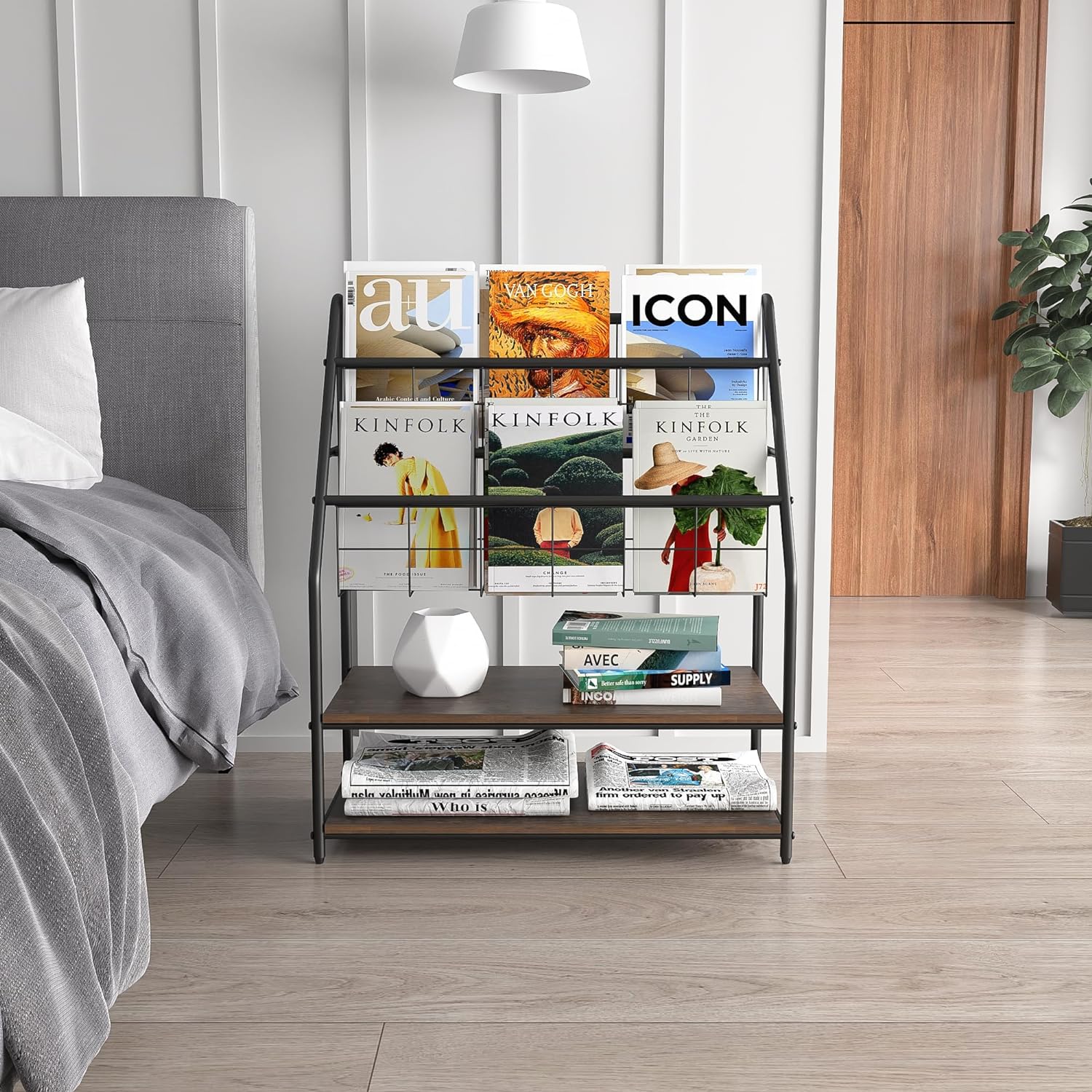 VECELO Newspaper Magazine Holders,2-Tier Metal Racks Brochure Display Stand