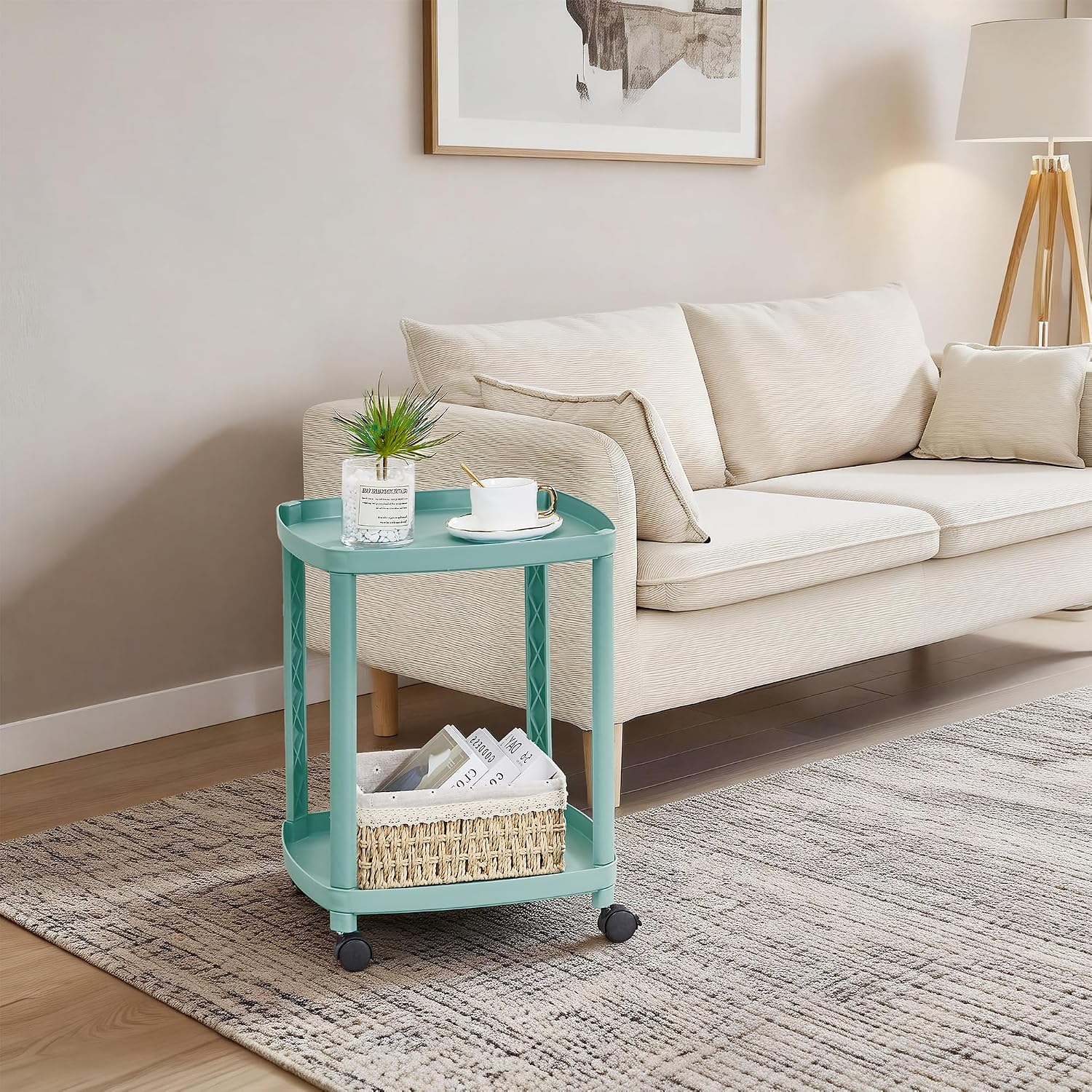 VECELO Rolling End Side Table with Lockable Wheels