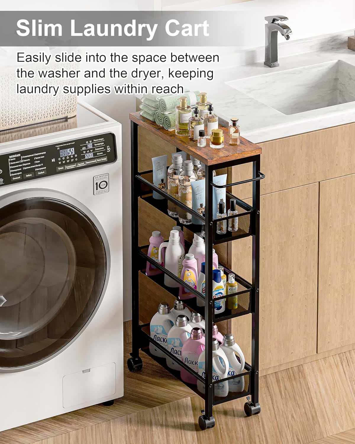 VECELO 4 Tier Slim Rolling Cart Organizer