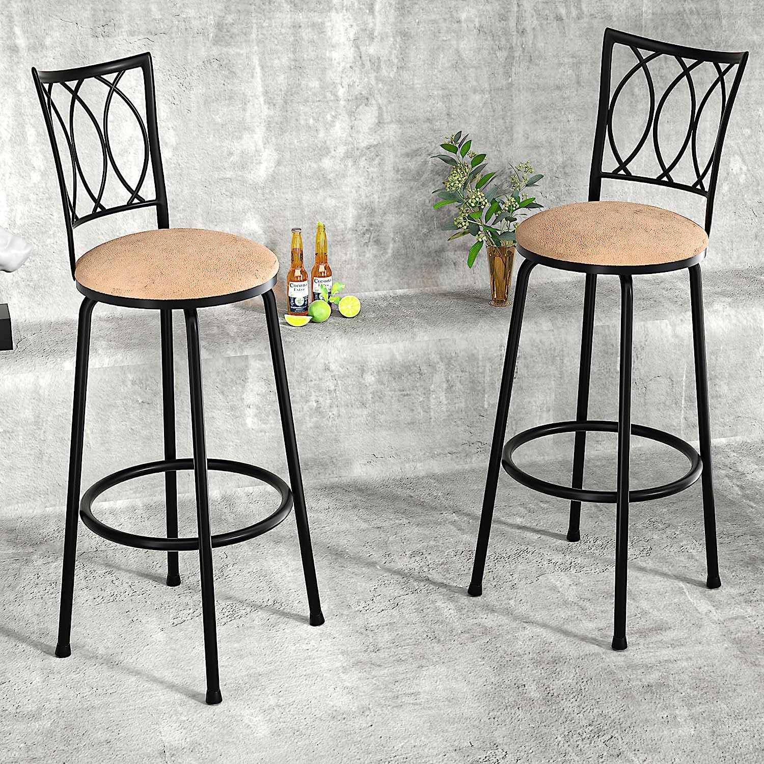 VECELO Barstools with 360 Degree Swivel Seat Top, Adjustable Counter Stools, Steel Bistro Pub Chairs