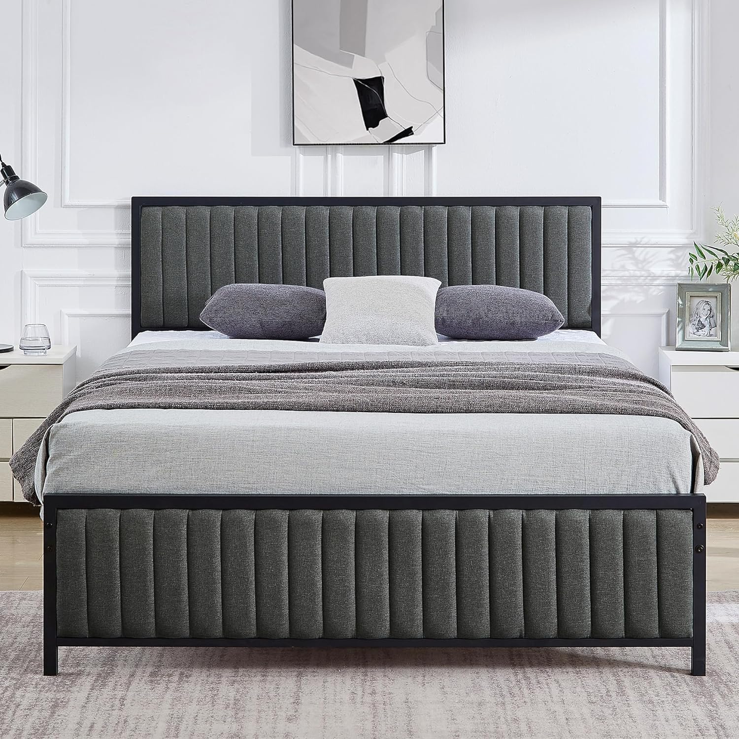 Bed Frame with Upholstered Tufted Headboard & Footboard