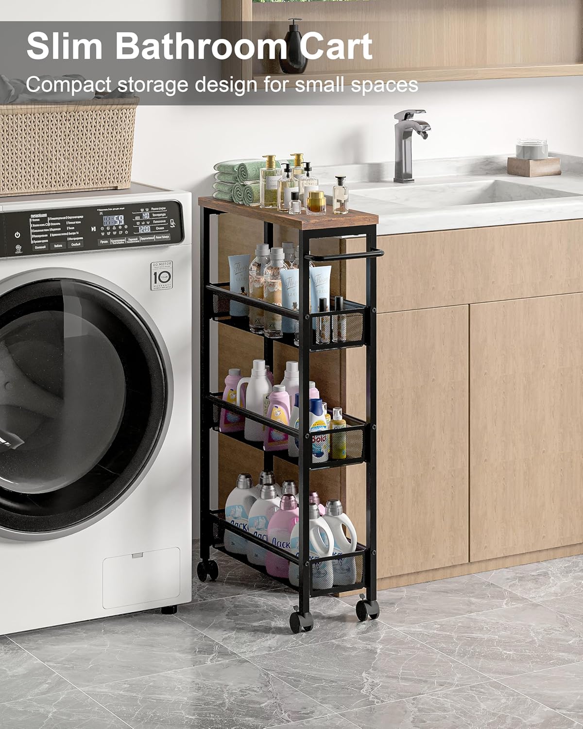 VECELO 4 Tier Slim Rolling Cart Organizer