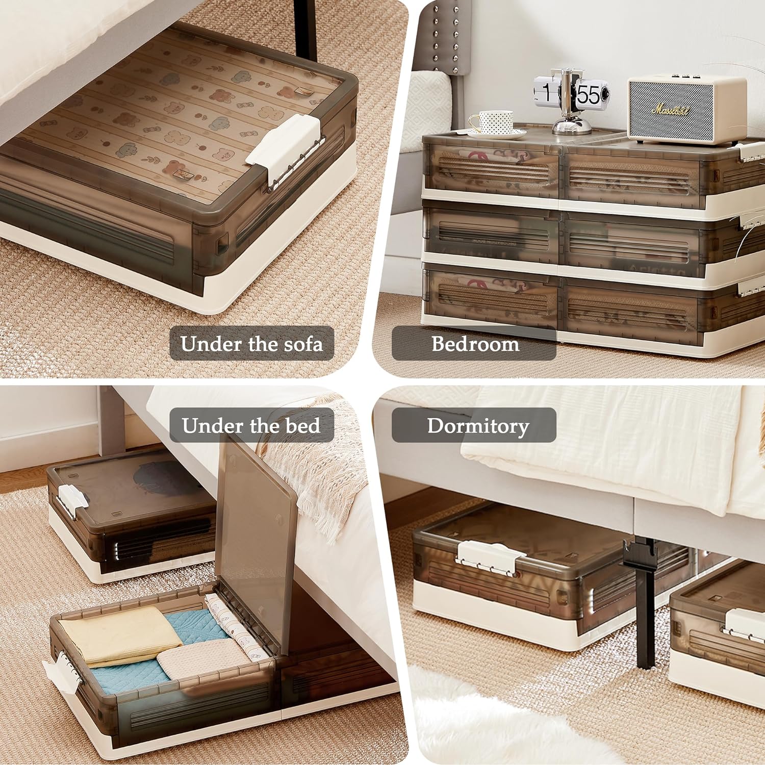 VECELO Under Bed Storage with Wheels,Stackable Under Bed Storage Containers