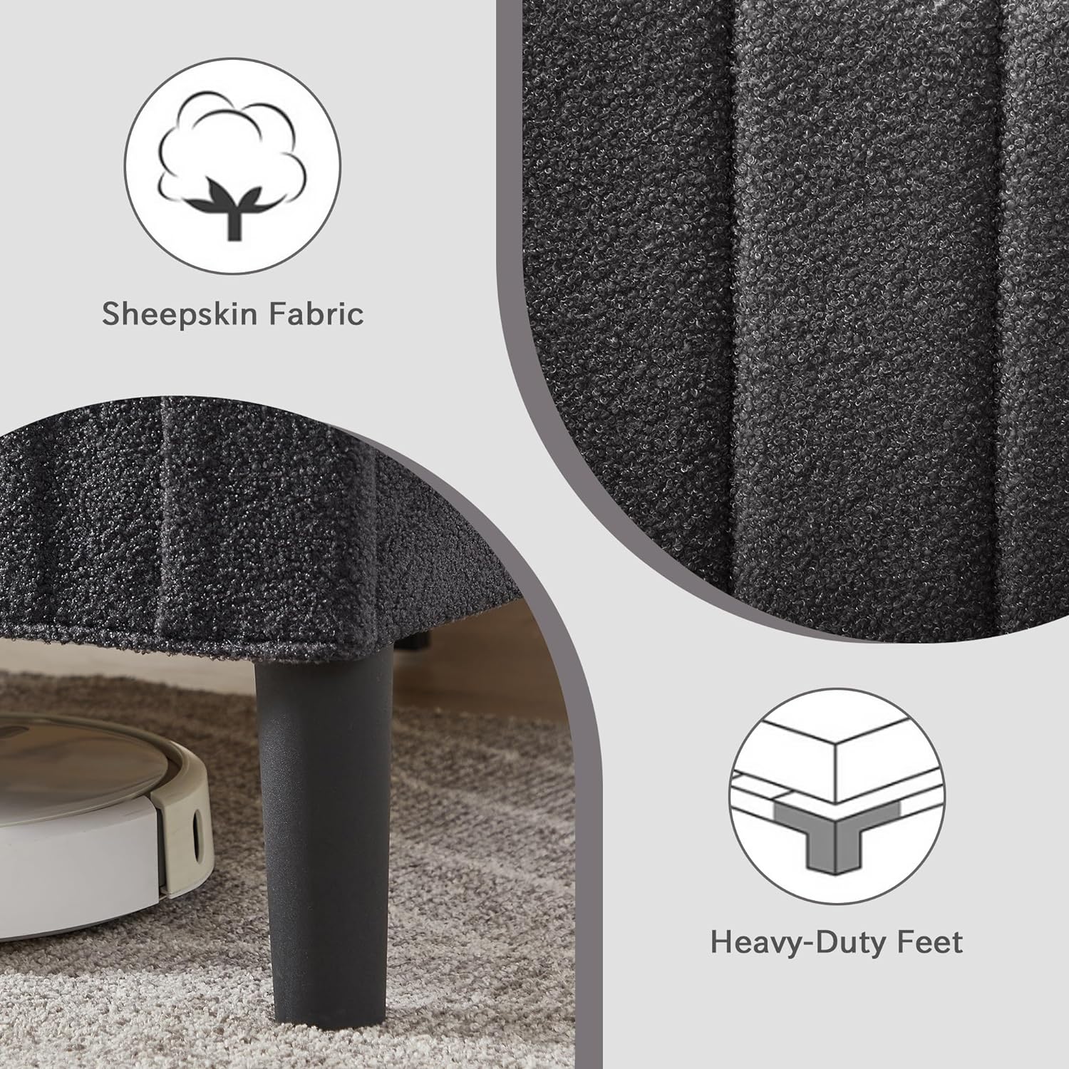 VECELO Upholstered Platform Bed Frame with Sheepskin Fabric Adjustable Headboard/Strong Wood Slats Supports